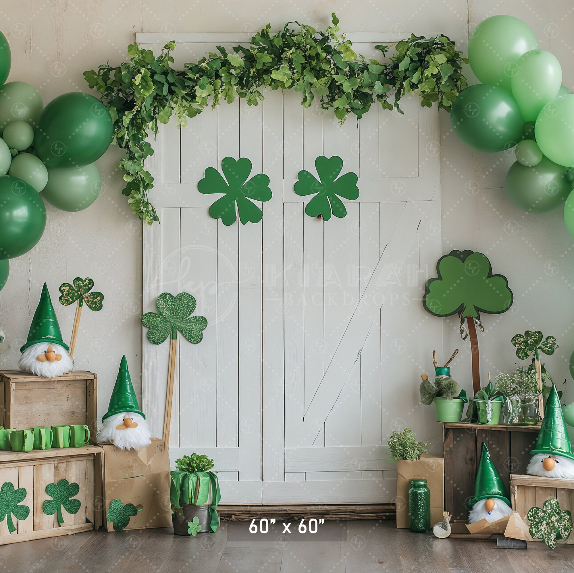 St. Patrick's Day Gnomes & Balloons Backdrop
