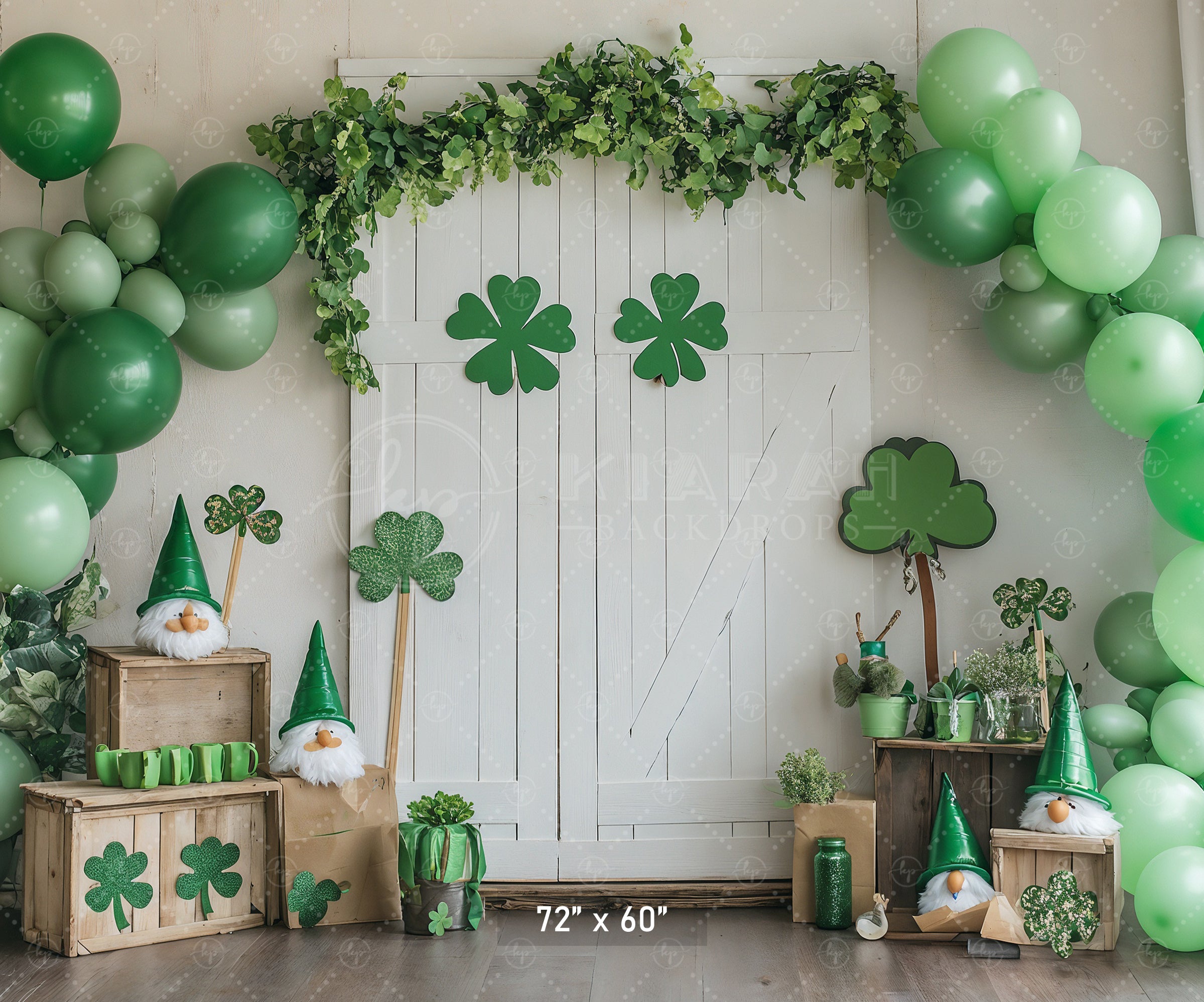 St. Patrick's Day Gnomes & Balloons Backdrop