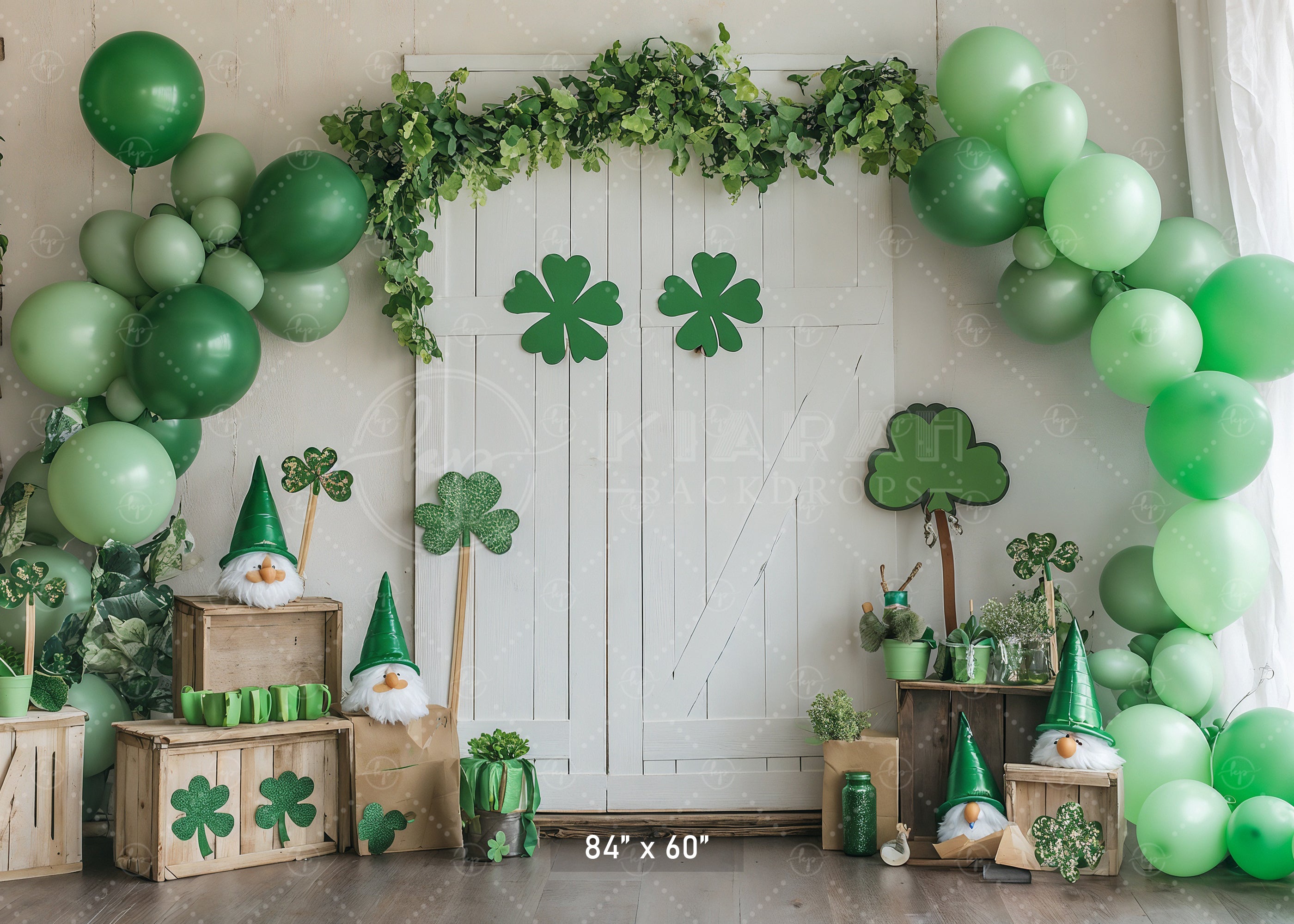 St. Patrick's Day Gnomes & Balloons Backdrop