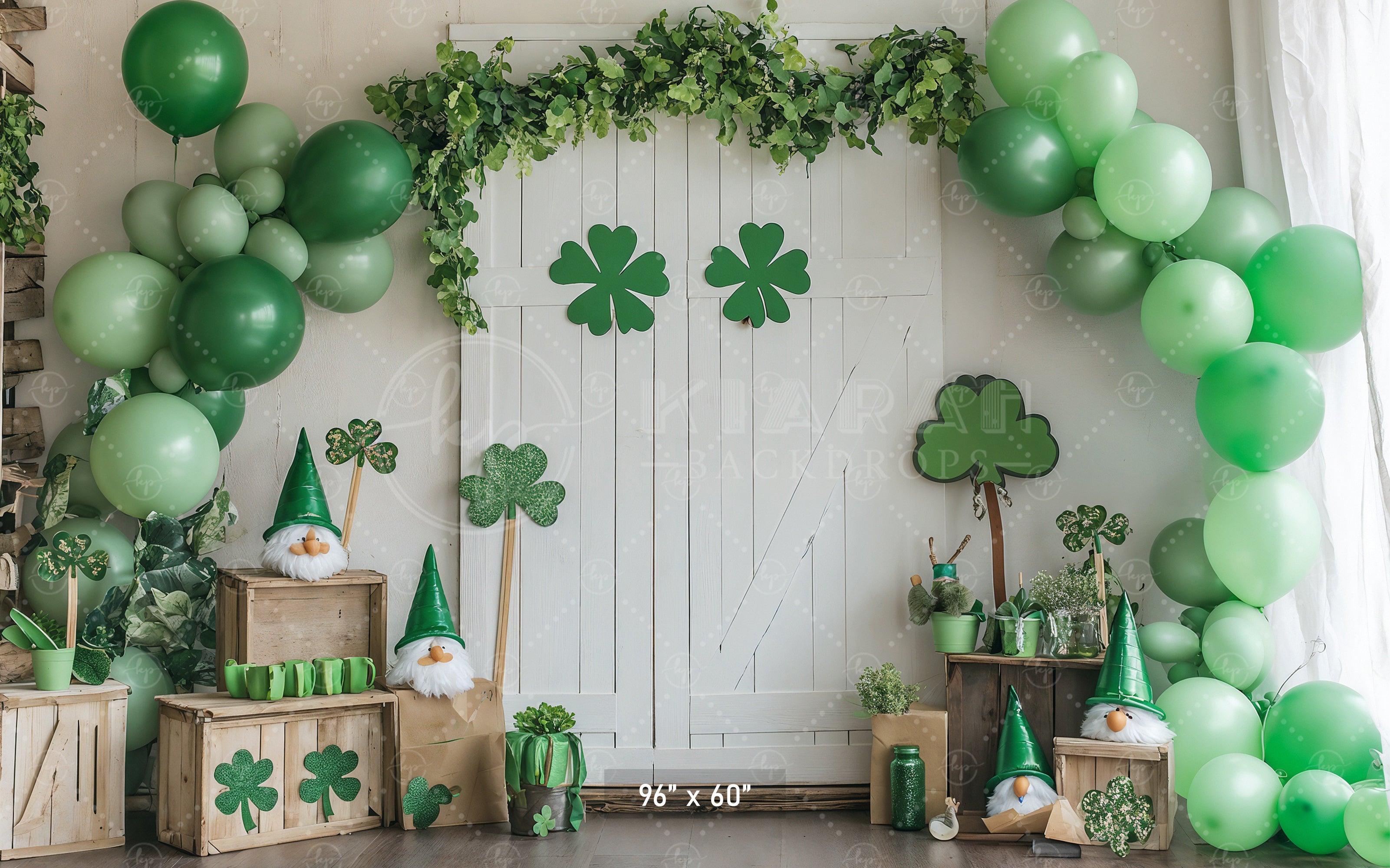 St. Patrick's Day Gnomes & Balloons Backdrop