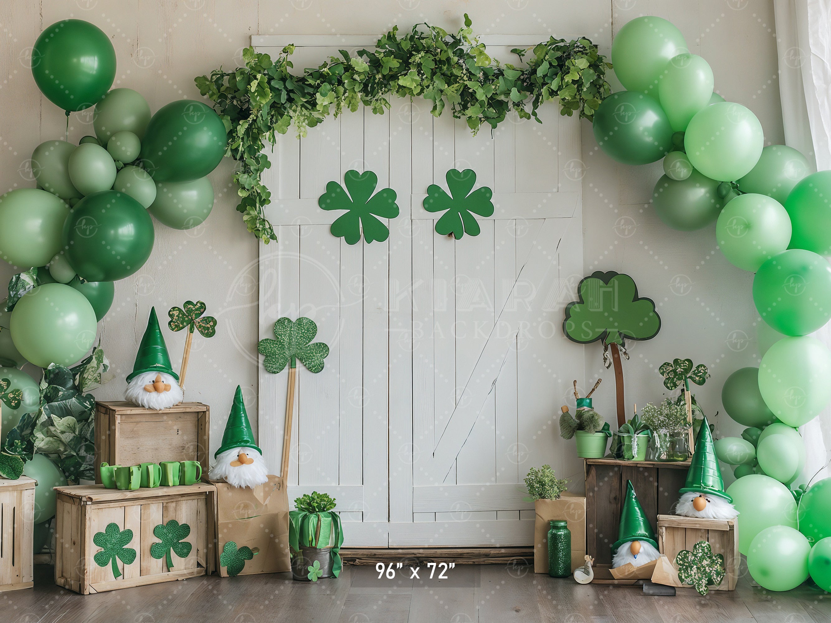 St. Patrick's Day Gnomes & Balloons Backdrop