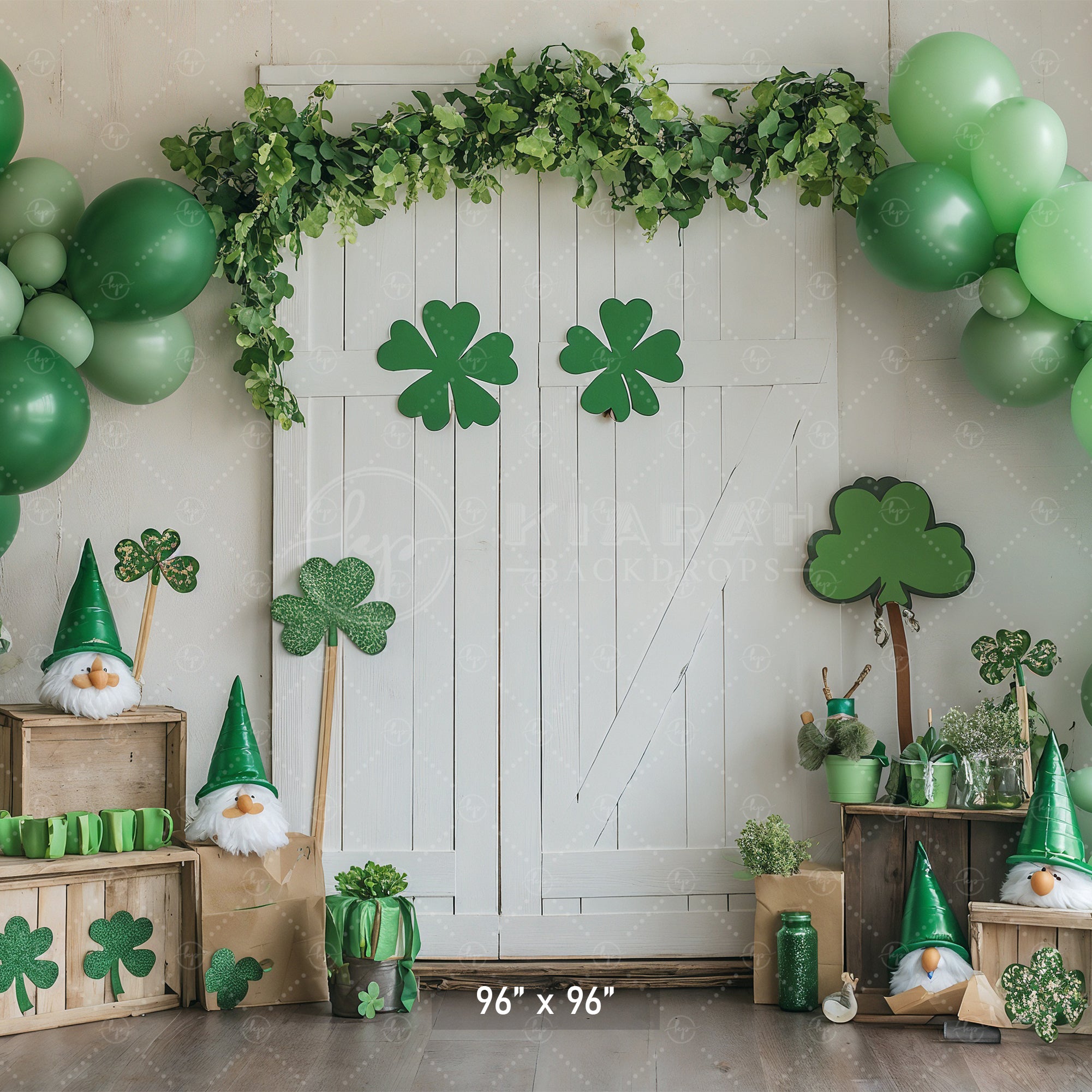 St. Patrick's Day Gnomes & Balloons Backdrop
