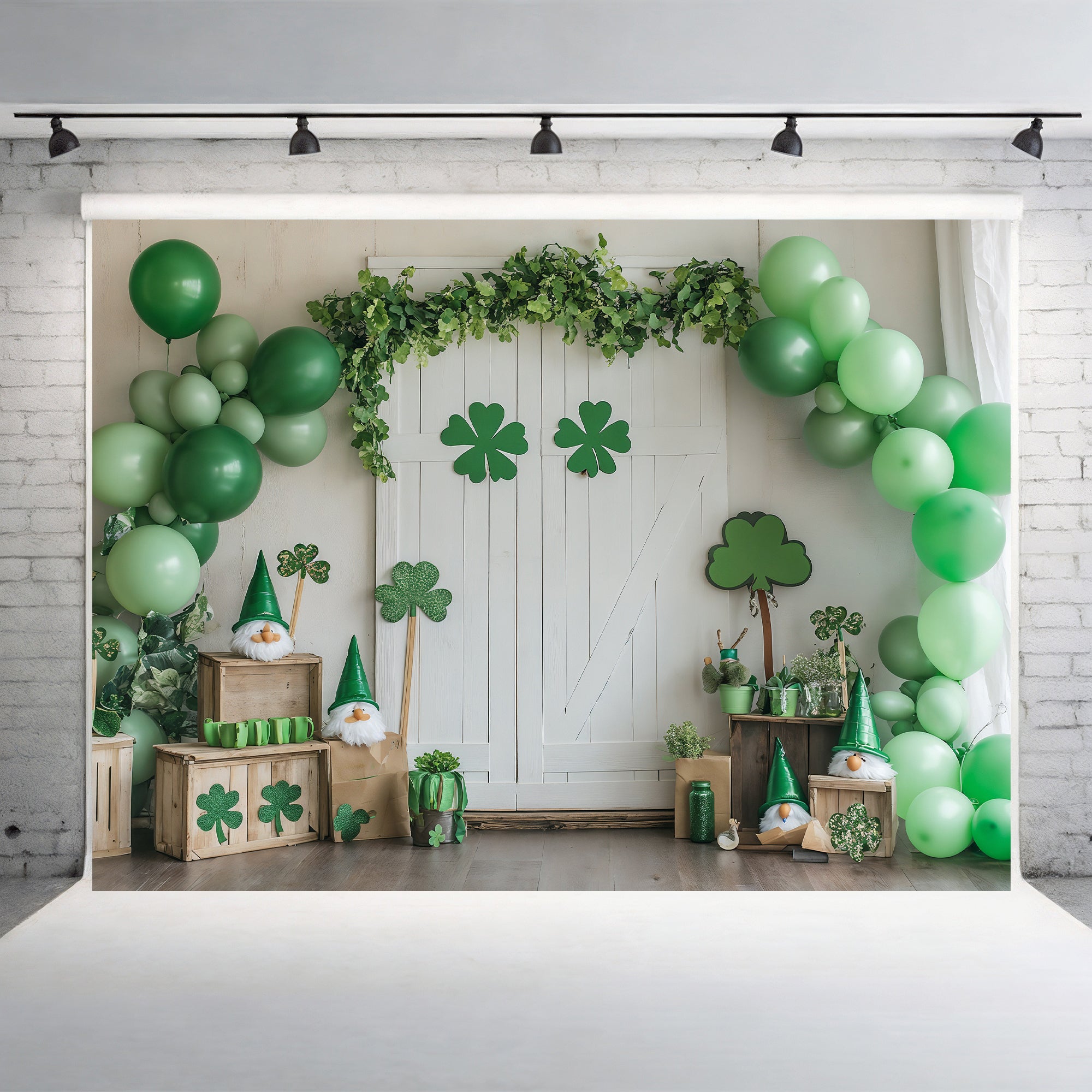 St. Patrick's Day Gnomes & Balloons Backdrop