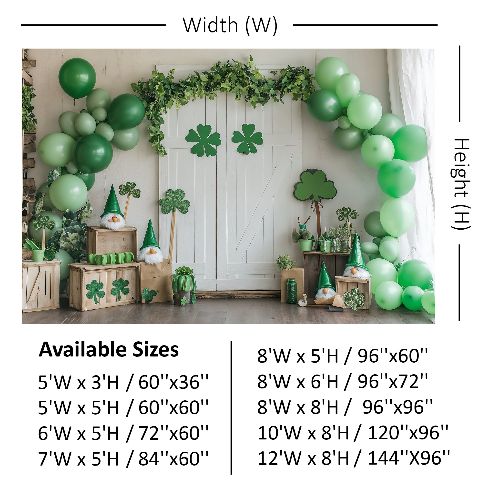 St. Patrick's Day Gnomes & Balloons Backdrop