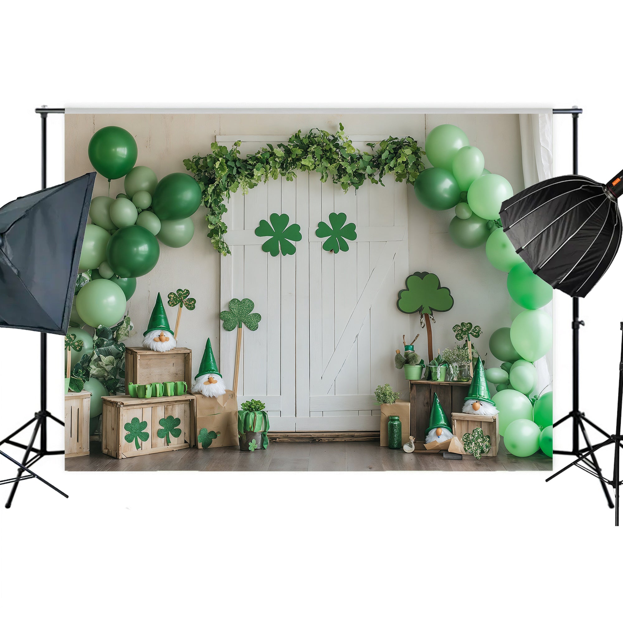 St. Patrick's Day Gnomes & Balloons Backdrop