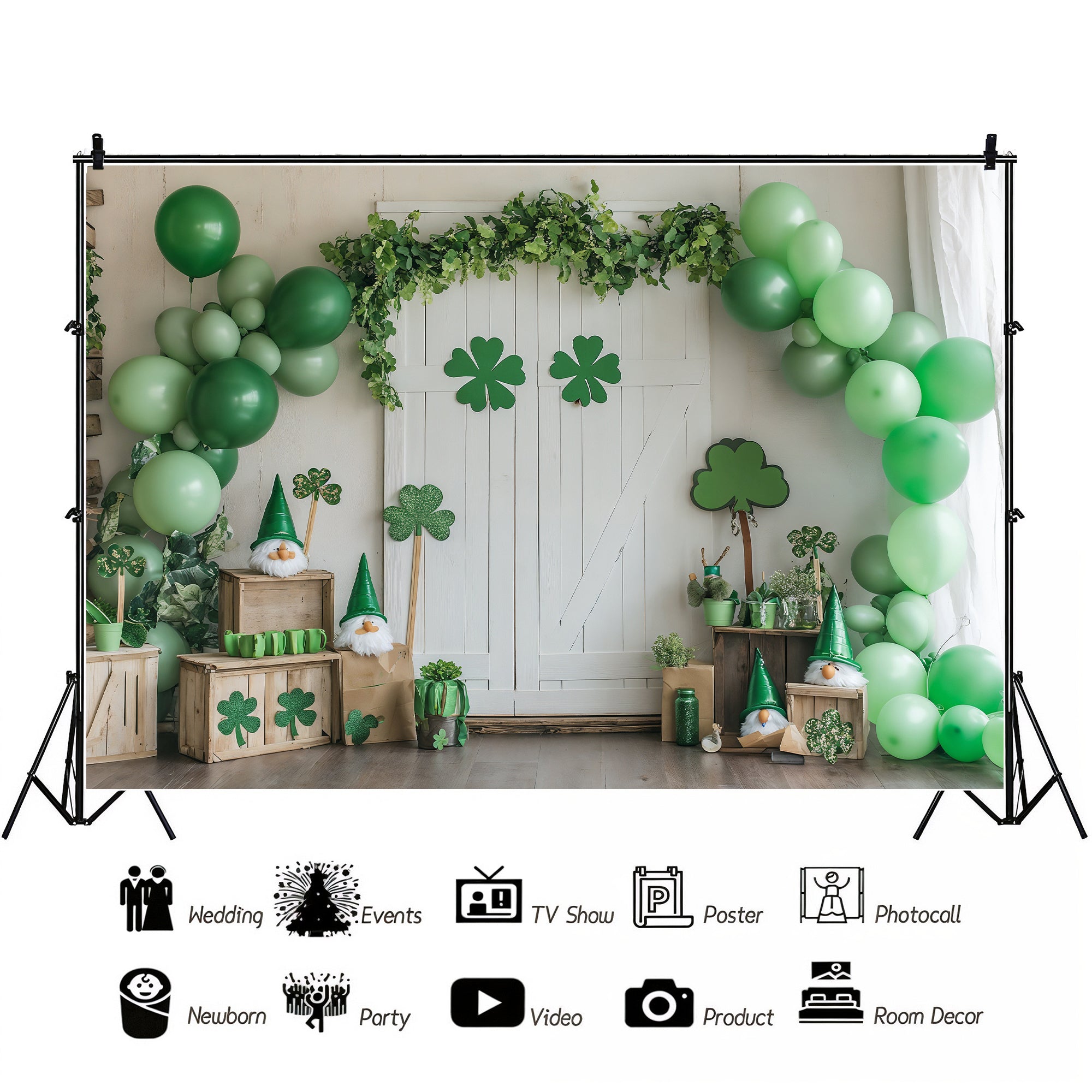 St. Patrick's Day Gnomes & Balloons Backdrop