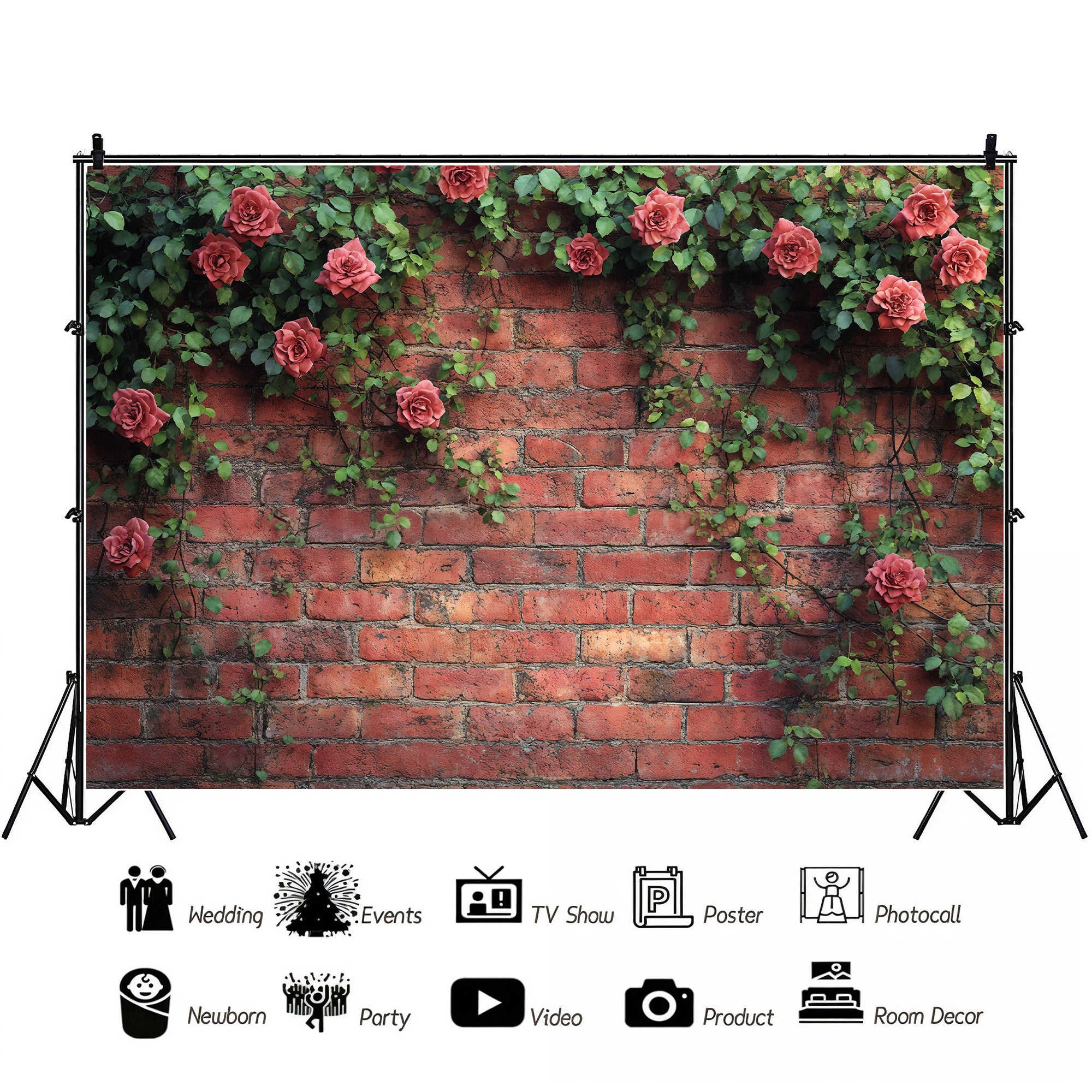 Climbing Rose Brick Wall Backdrop