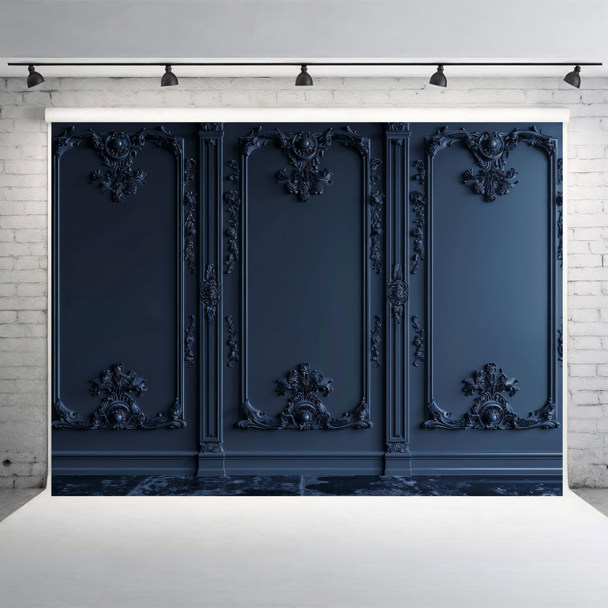 Dark Blue Victorian Panels Backdrop
