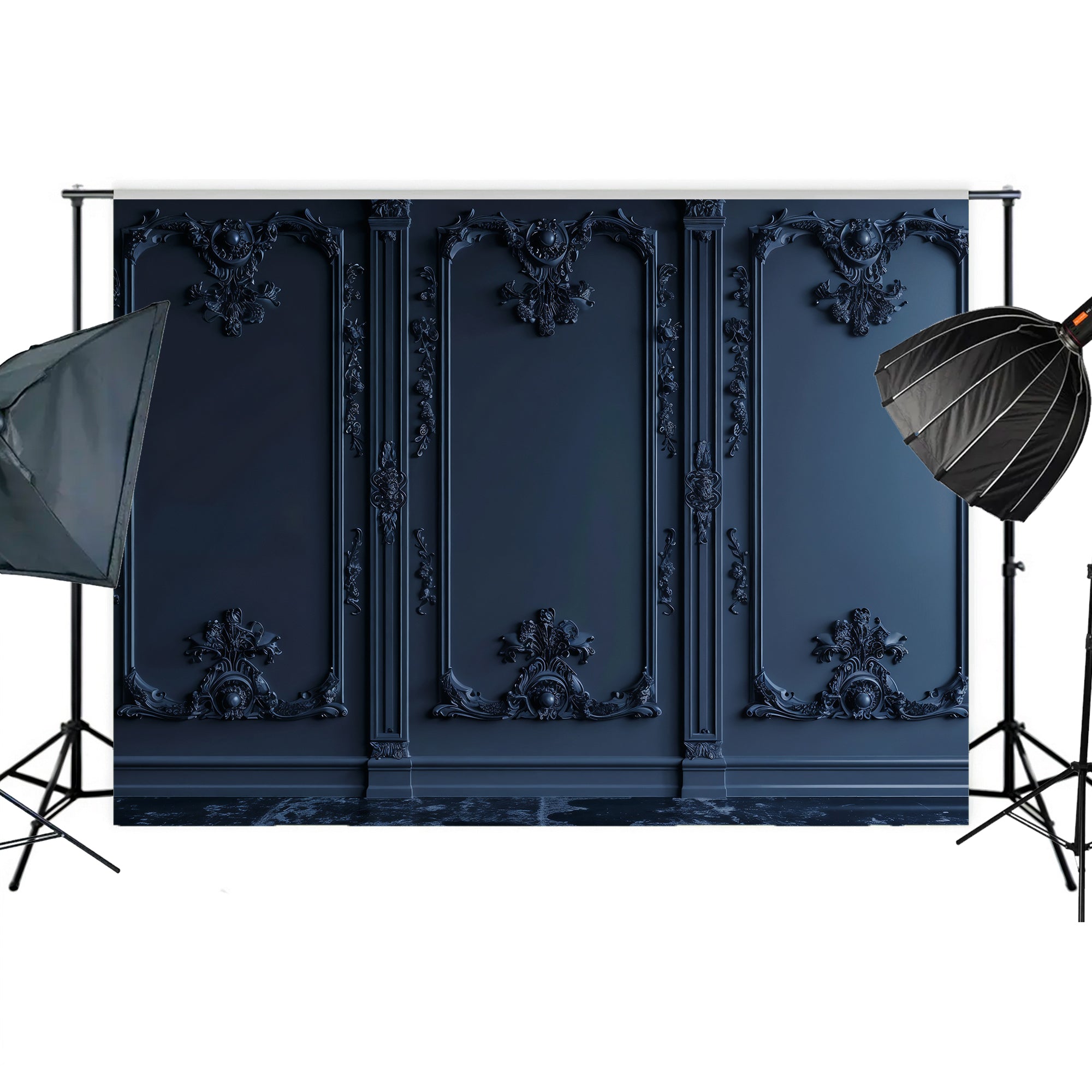 Dark Blue Victorian Panels Backdrop