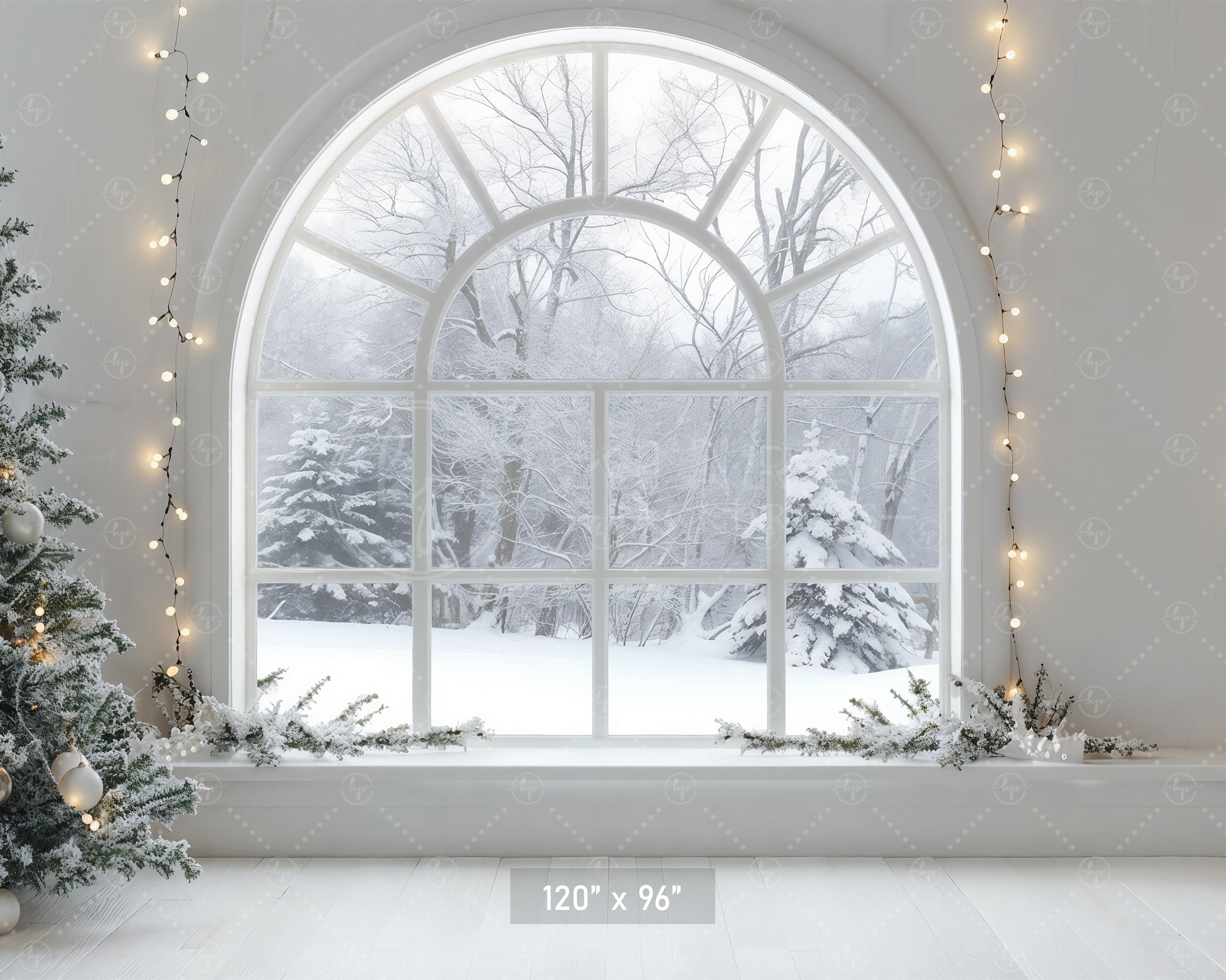 Snowy Window Christmas Scene Backdrop