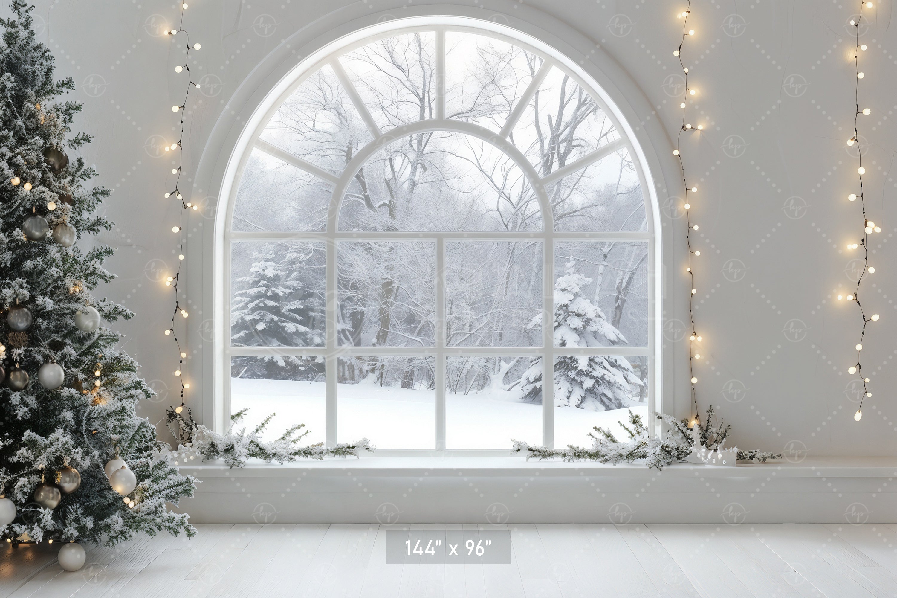 Snowy Window Christmas Scene Backdrop