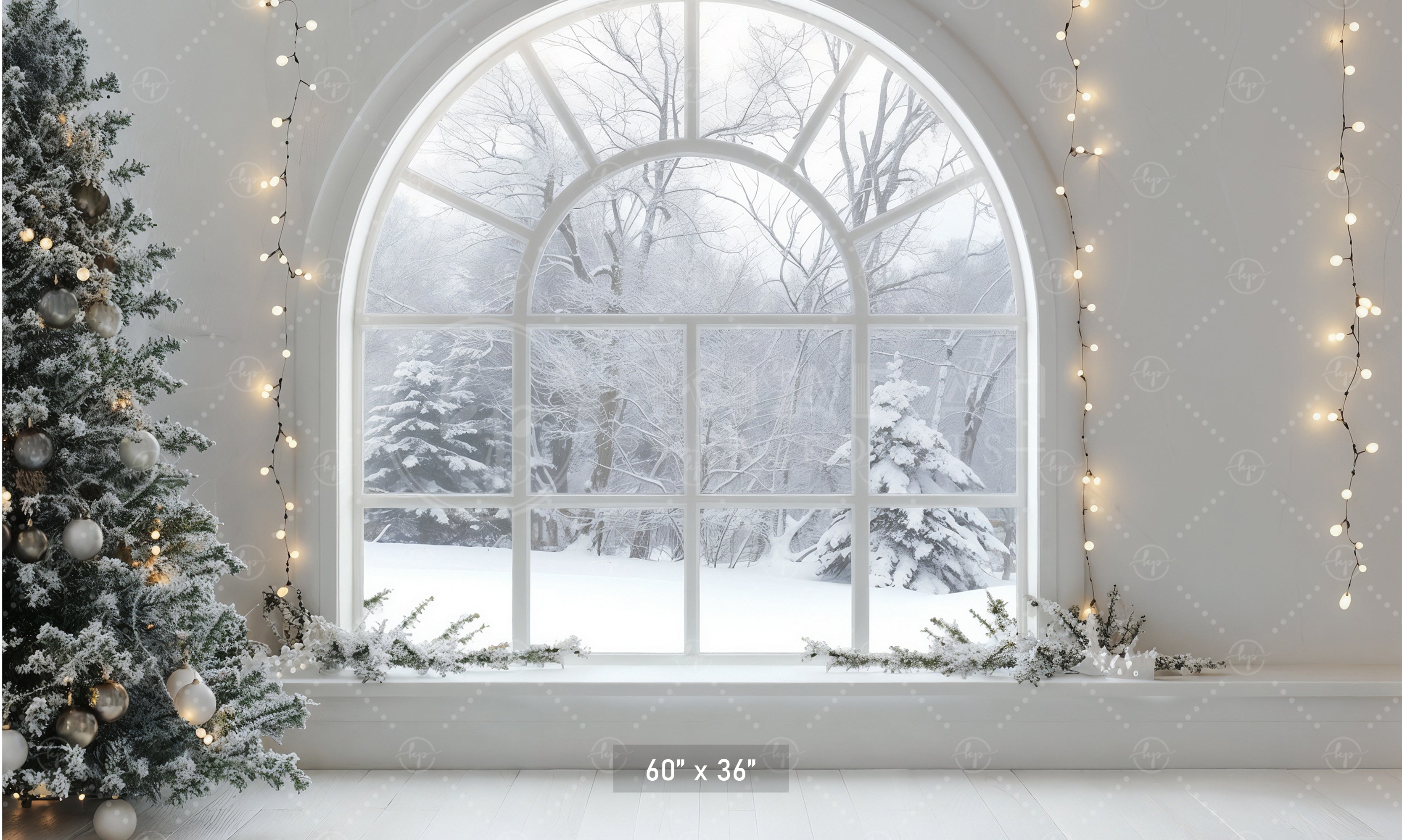 Snowy Window Christmas Scene Backdrop