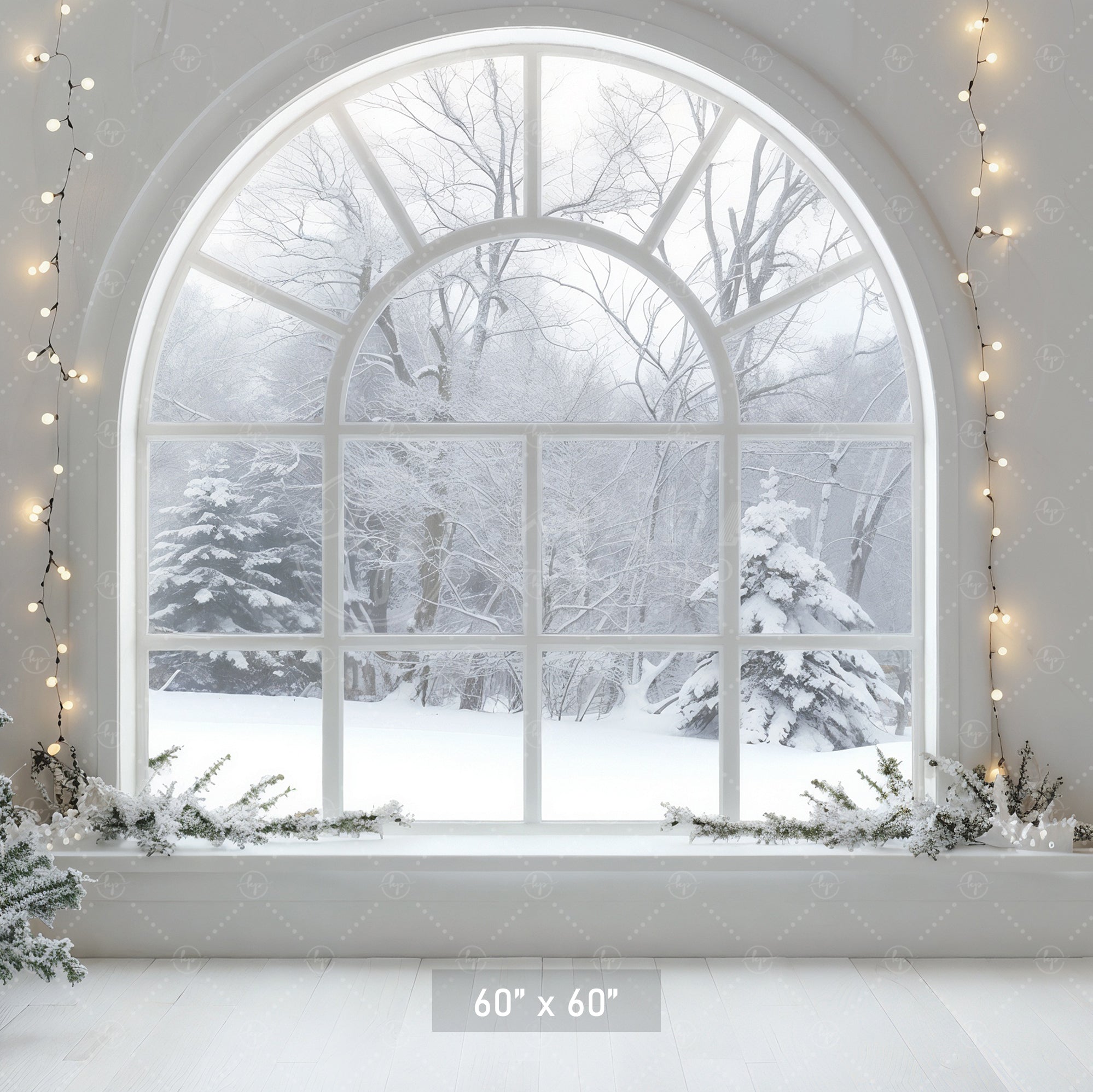Snowy Window Christmas Scene Backdrop