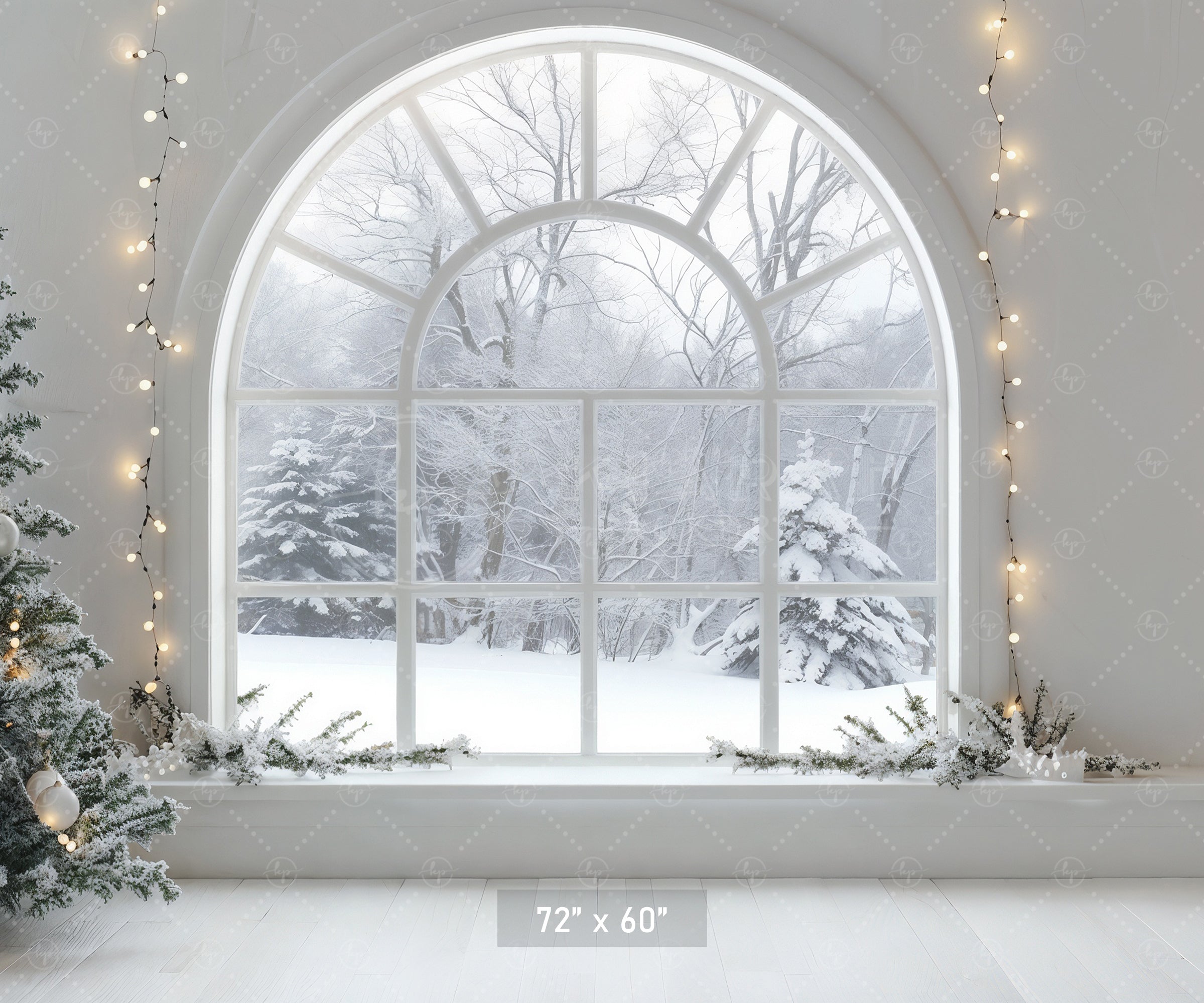 Snowy Window Christmas Scene Backdrop