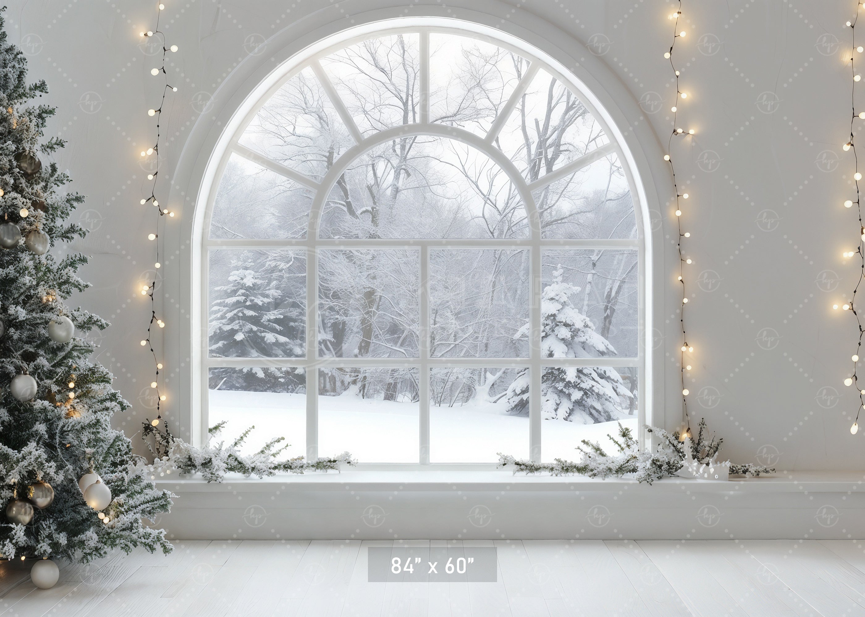 Snowy Window Christmas Scene Backdrop