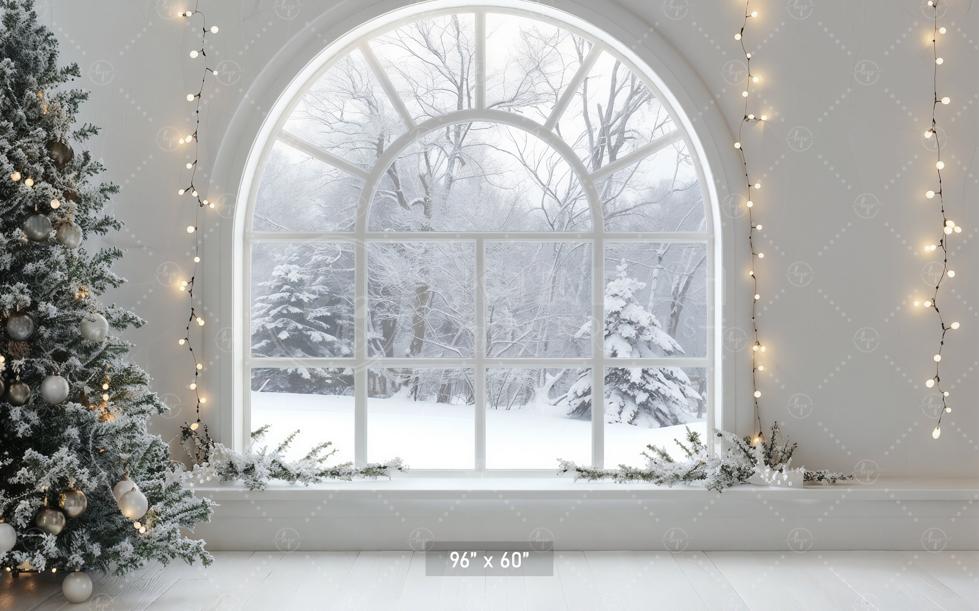 Snowy Window Christmas Scene Backdrop