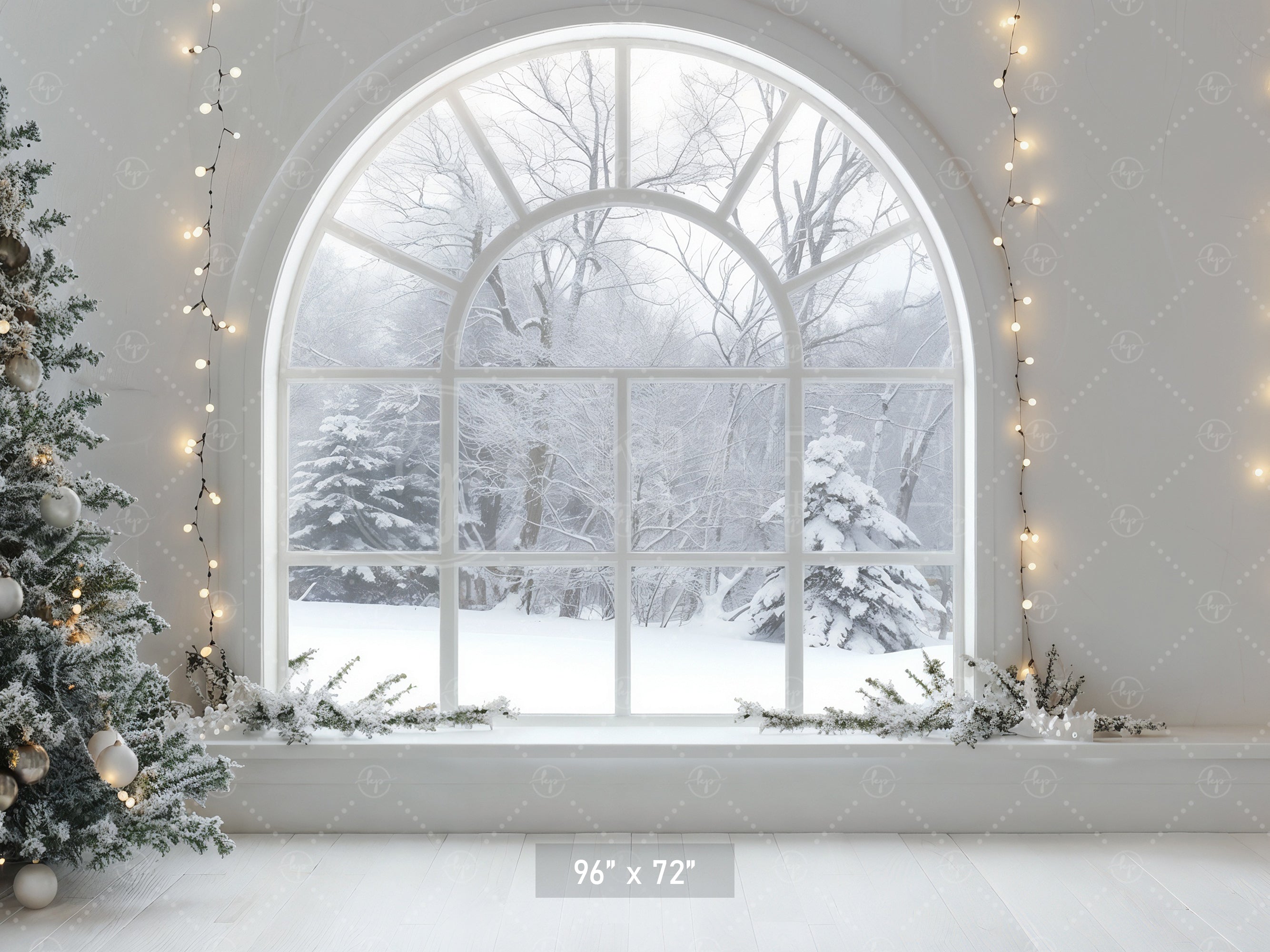 Snowy Window Christmas Scene Backdrop