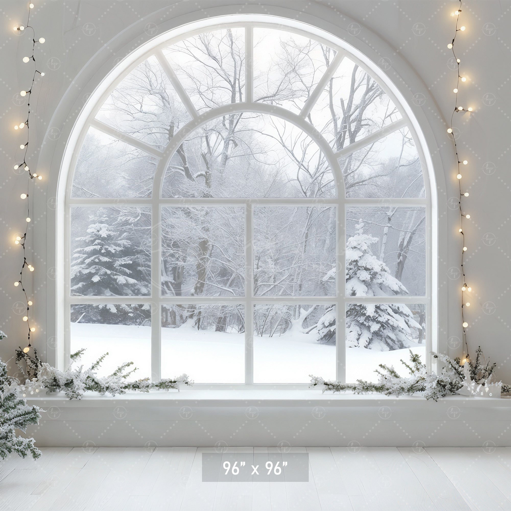 Snowy Window Christmas Scene Backdrop