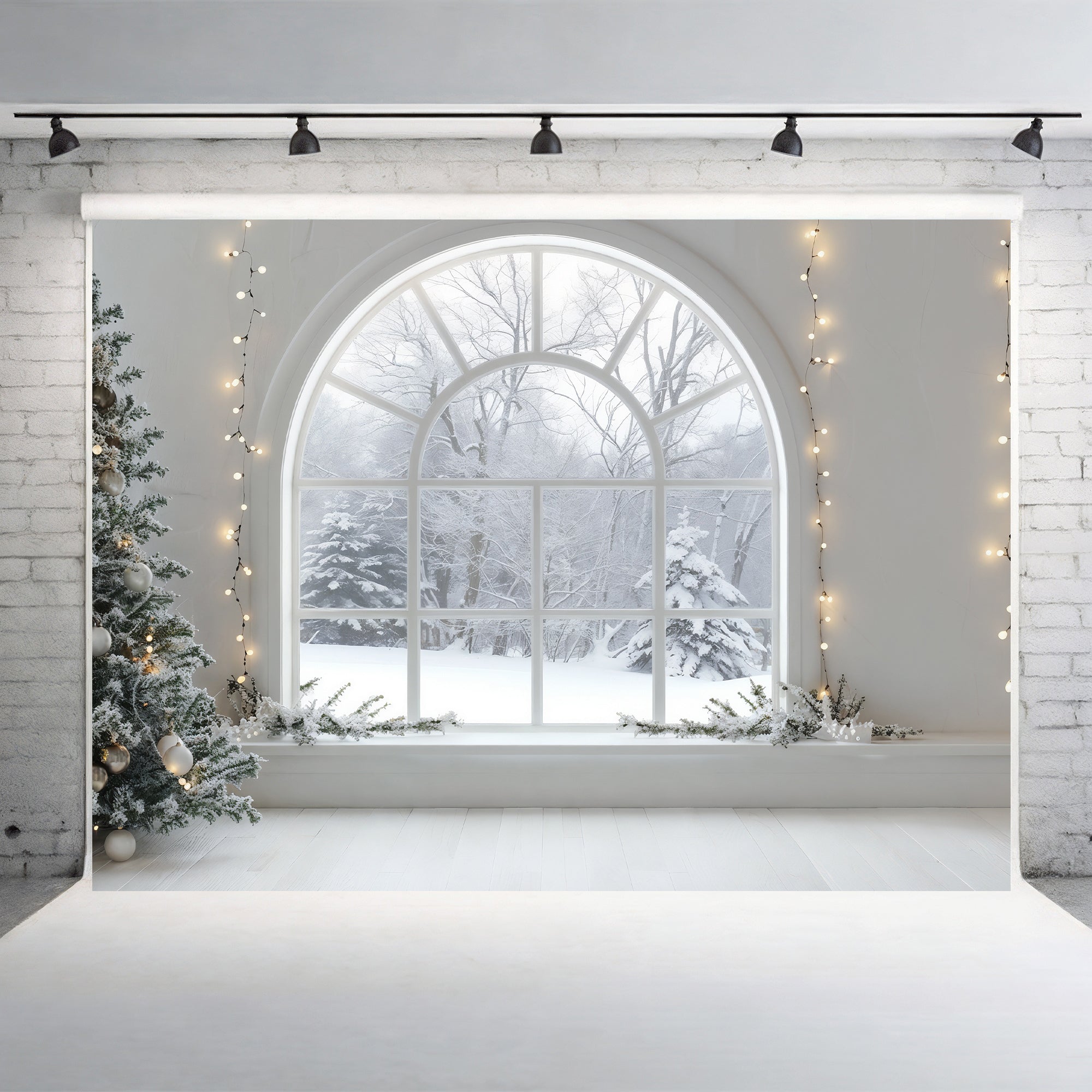 Snowy Window Christmas Scene Backdrop