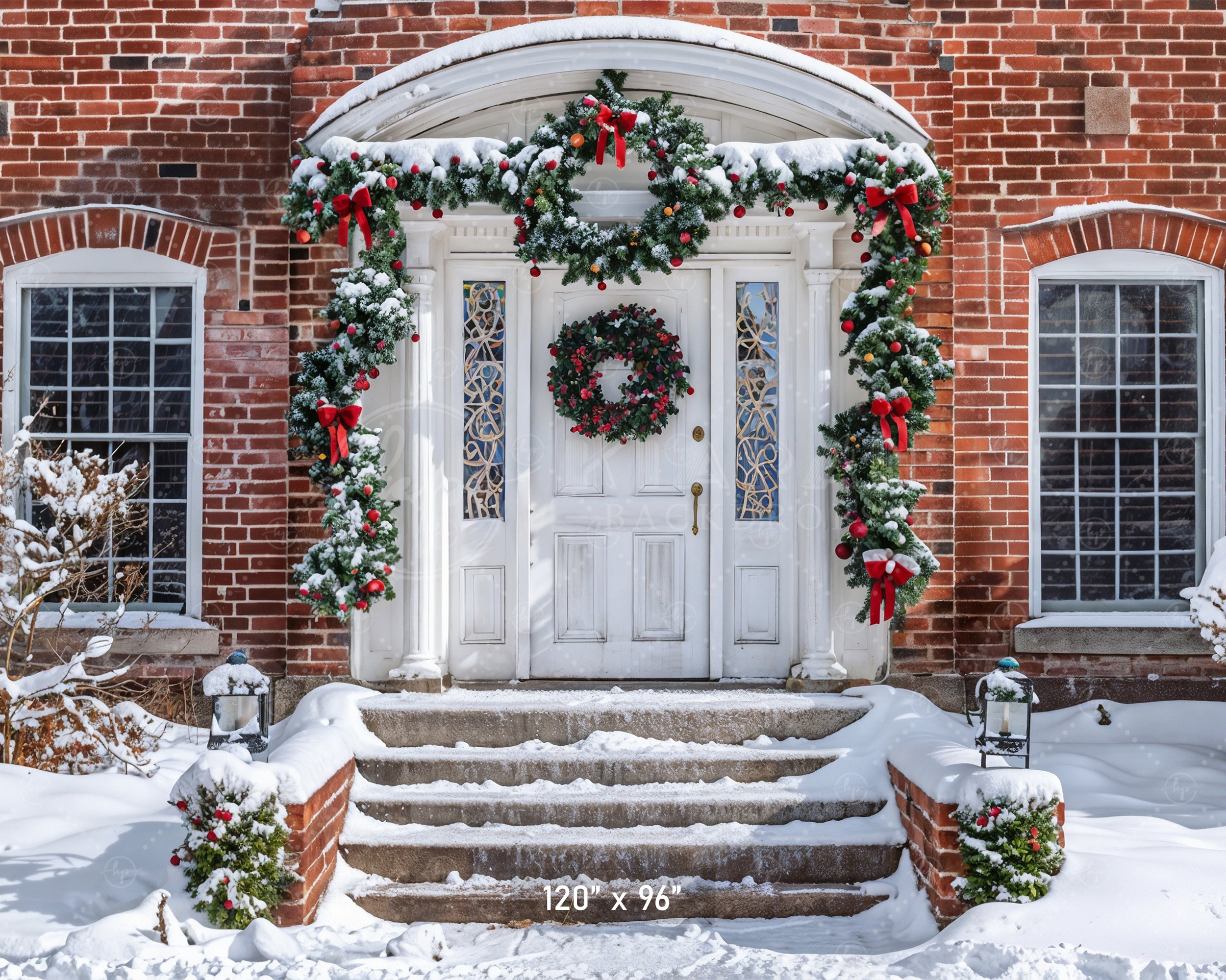 Festive Brick House Entrance Backdrop