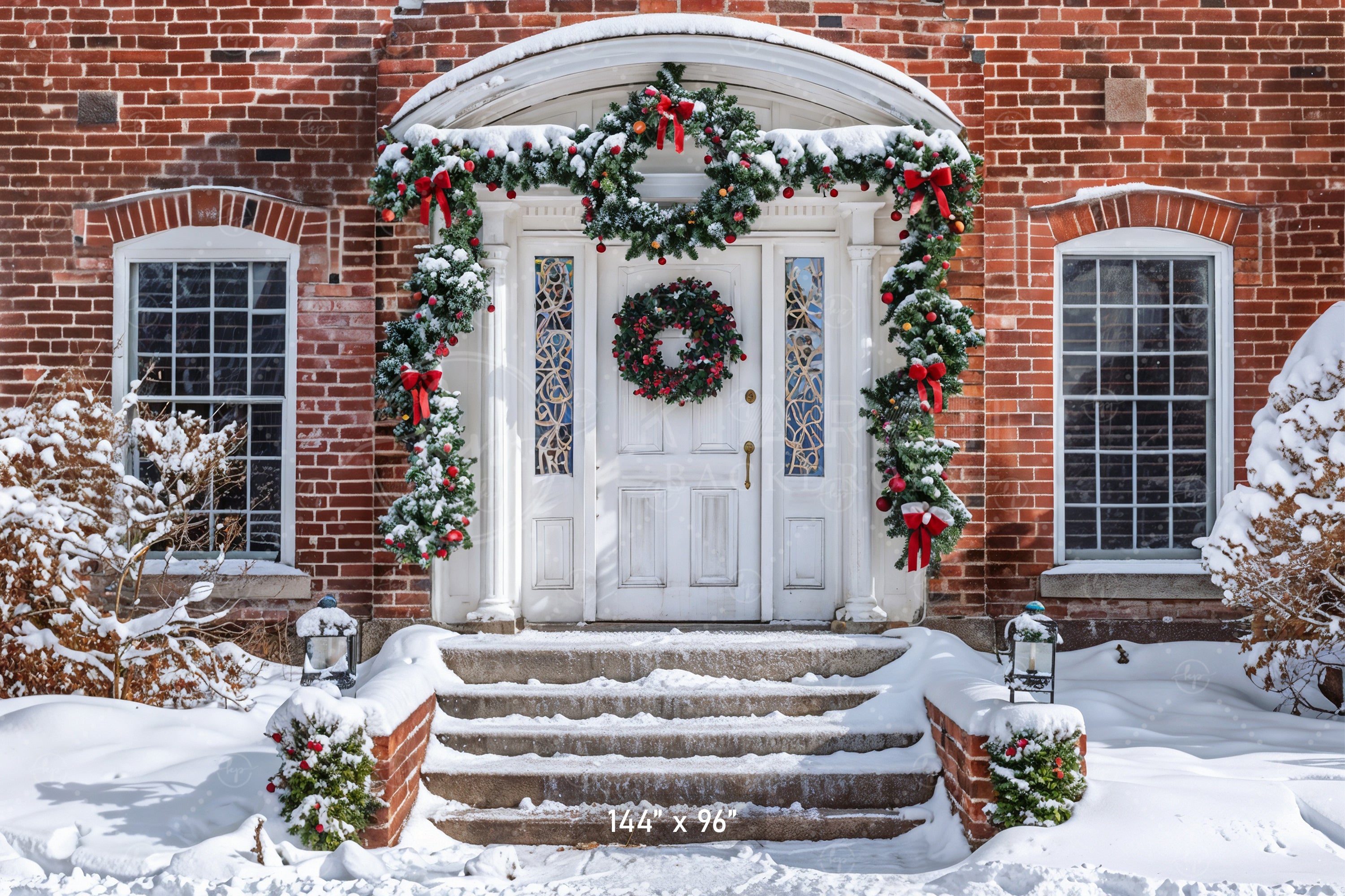 Festive Brick House Entrance Backdrop