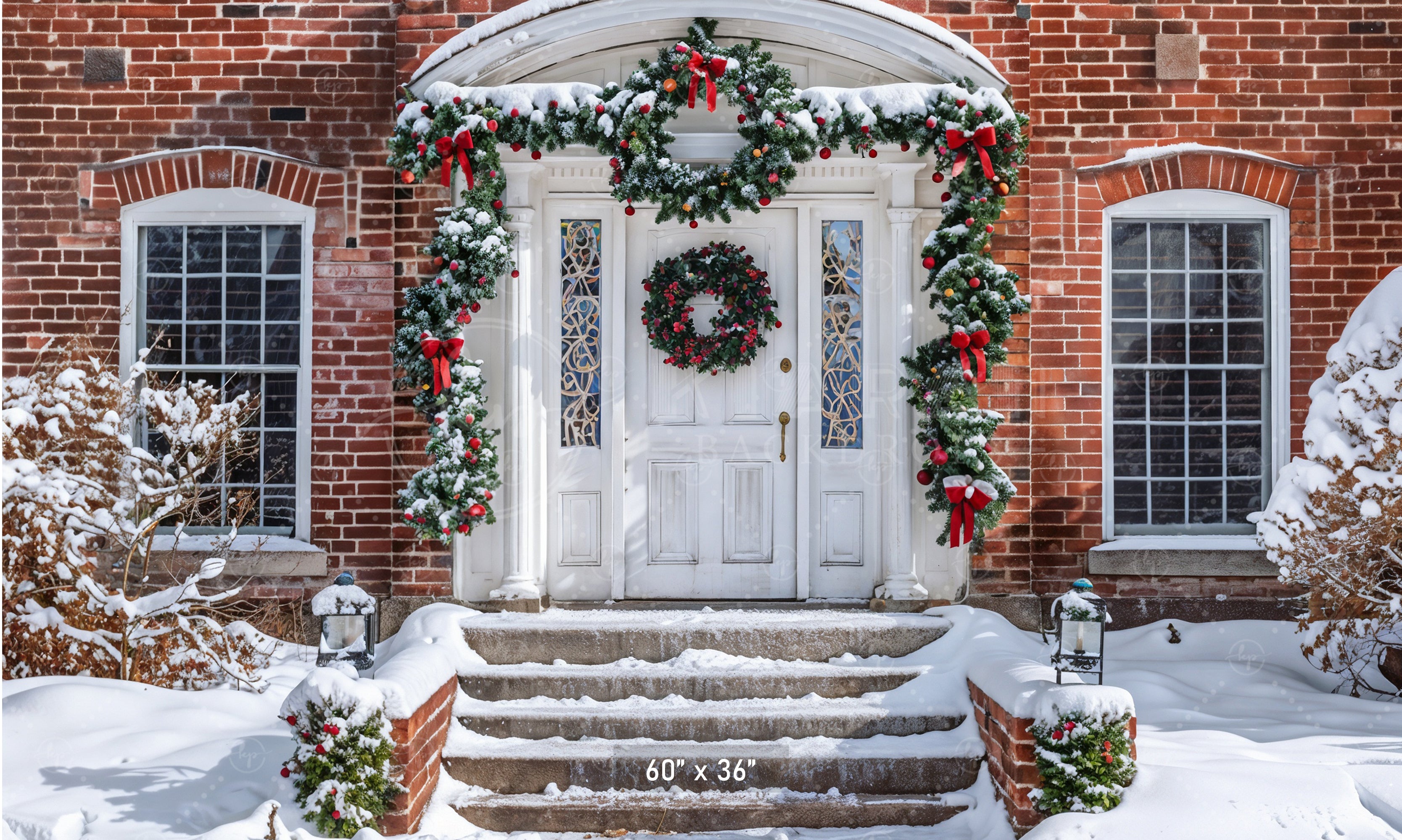Festive Brick House Entrance Backdrop