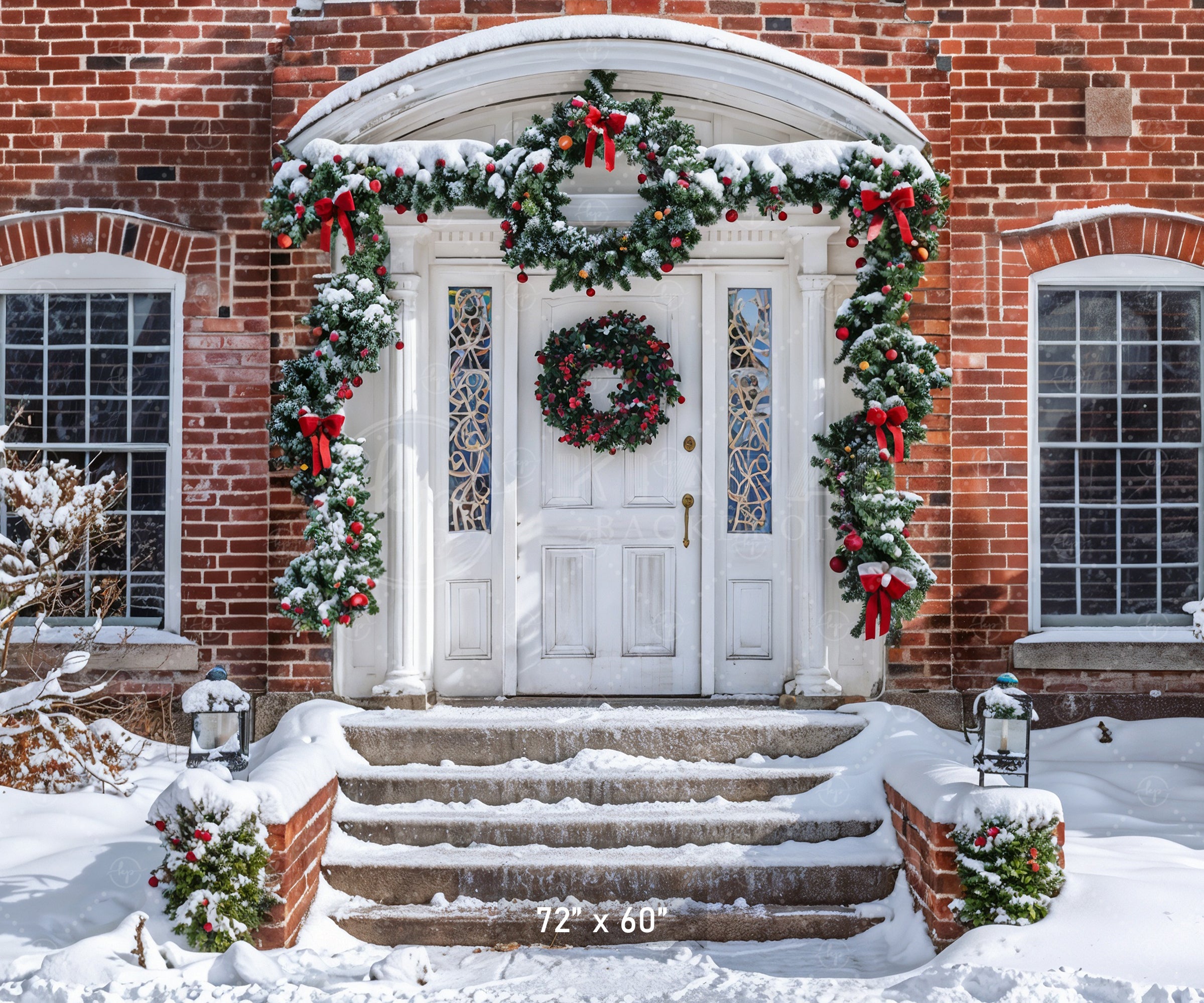 Festive Brick House Entrance Backdrop