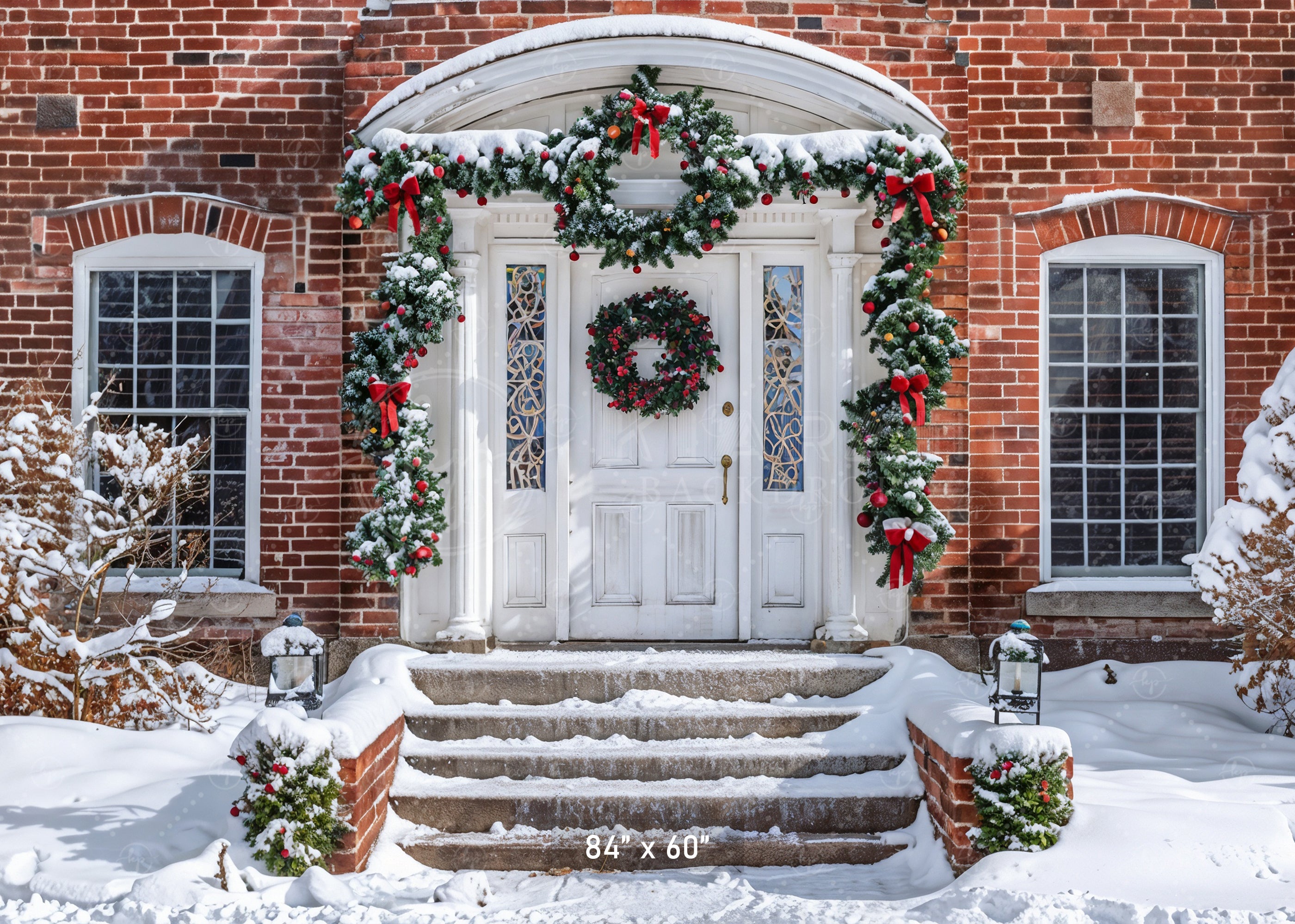 Festive Brick House Entrance Backdrop