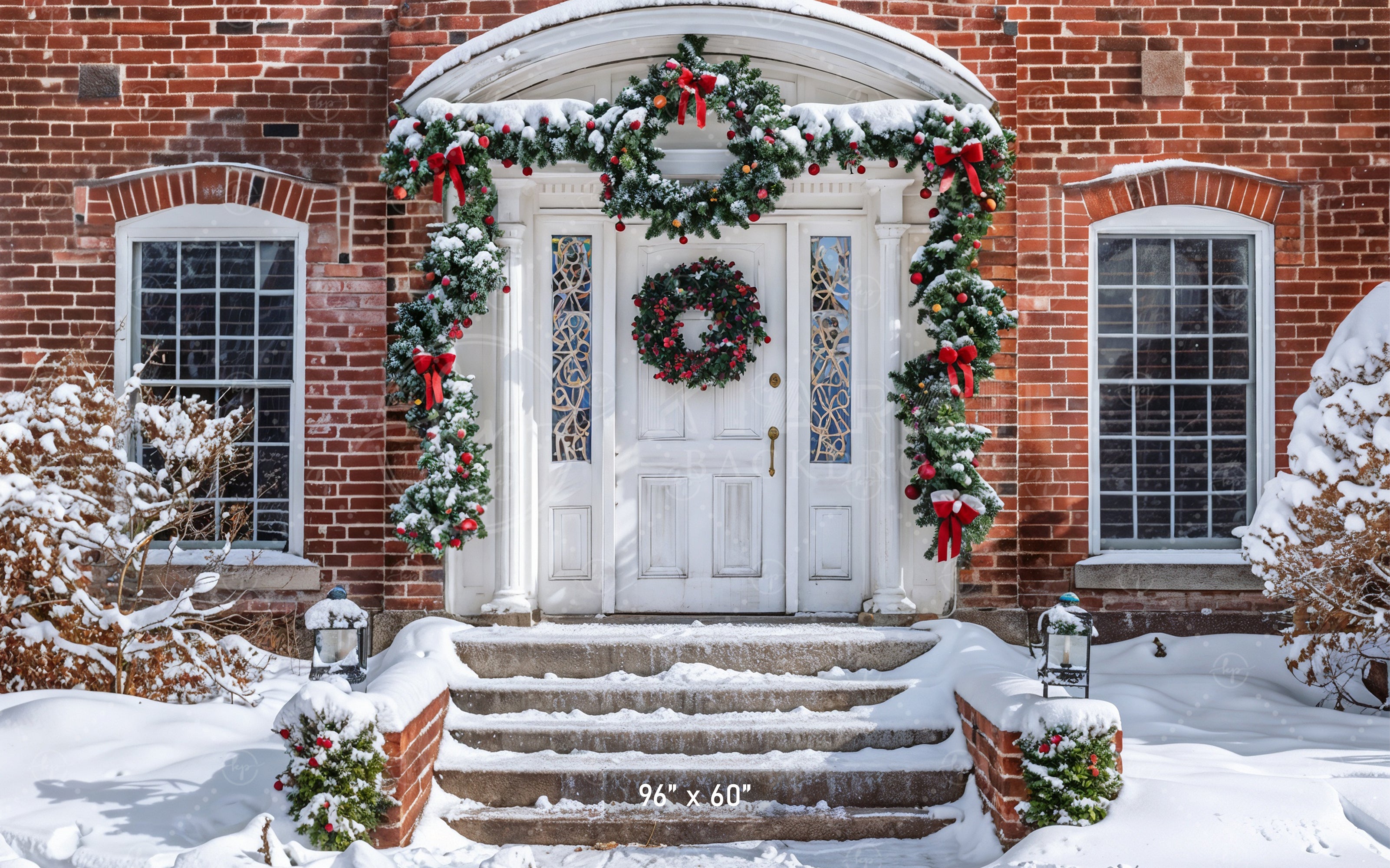 Festive Brick House Entrance Backdrop