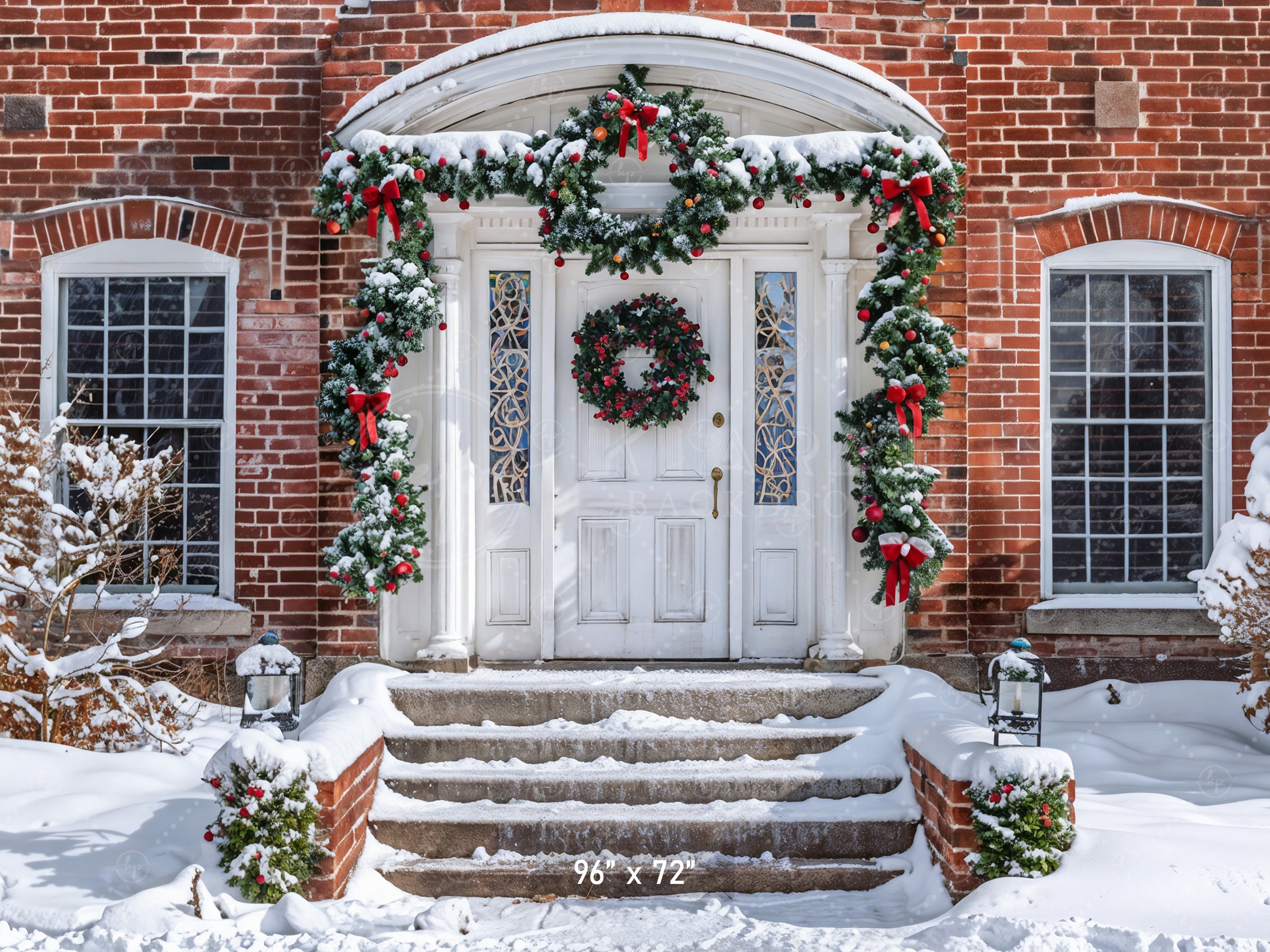 Festive Brick House Entrance Backdrop