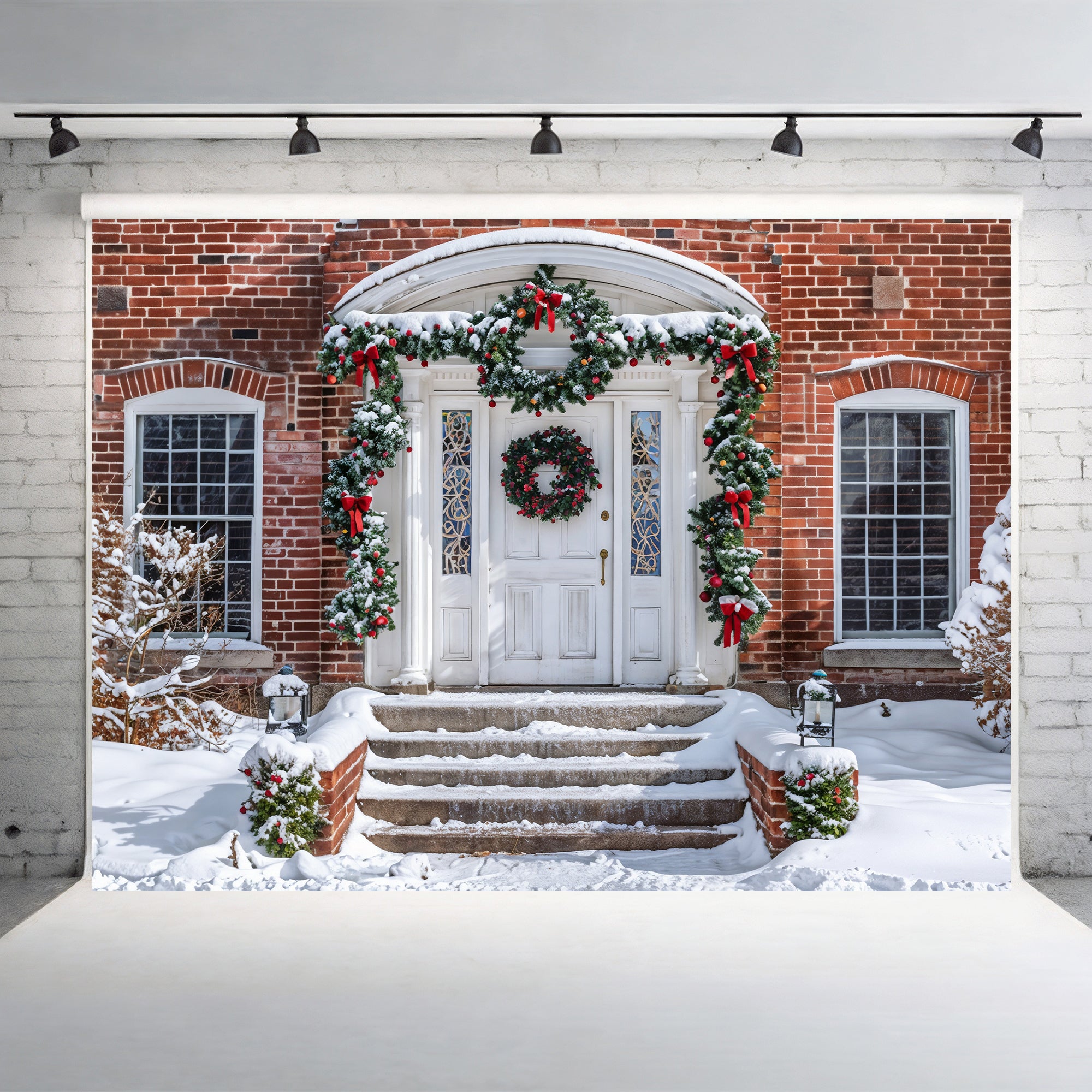Festive Brick House Entrance Backdrop