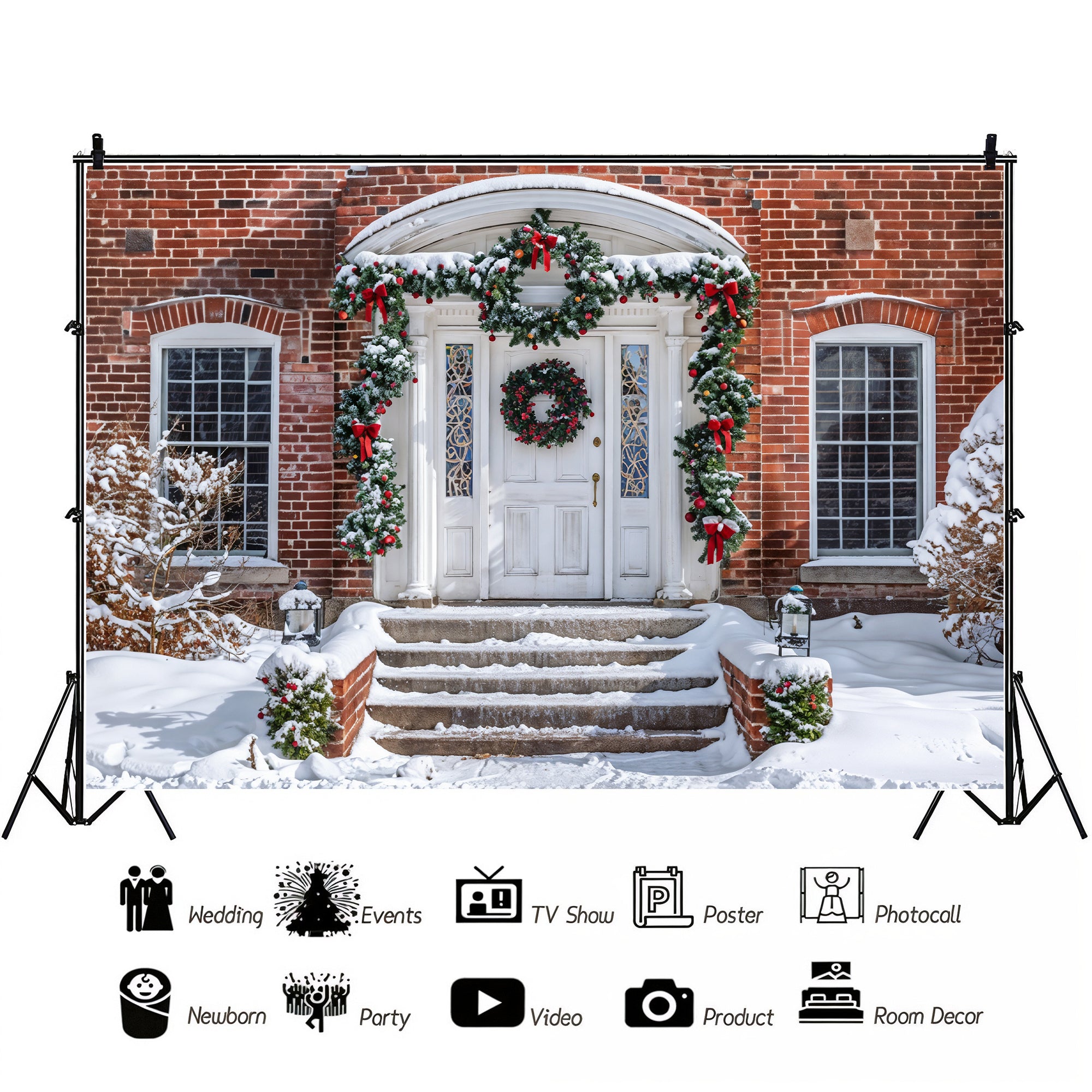 Festive Brick House Entrance Backdrop