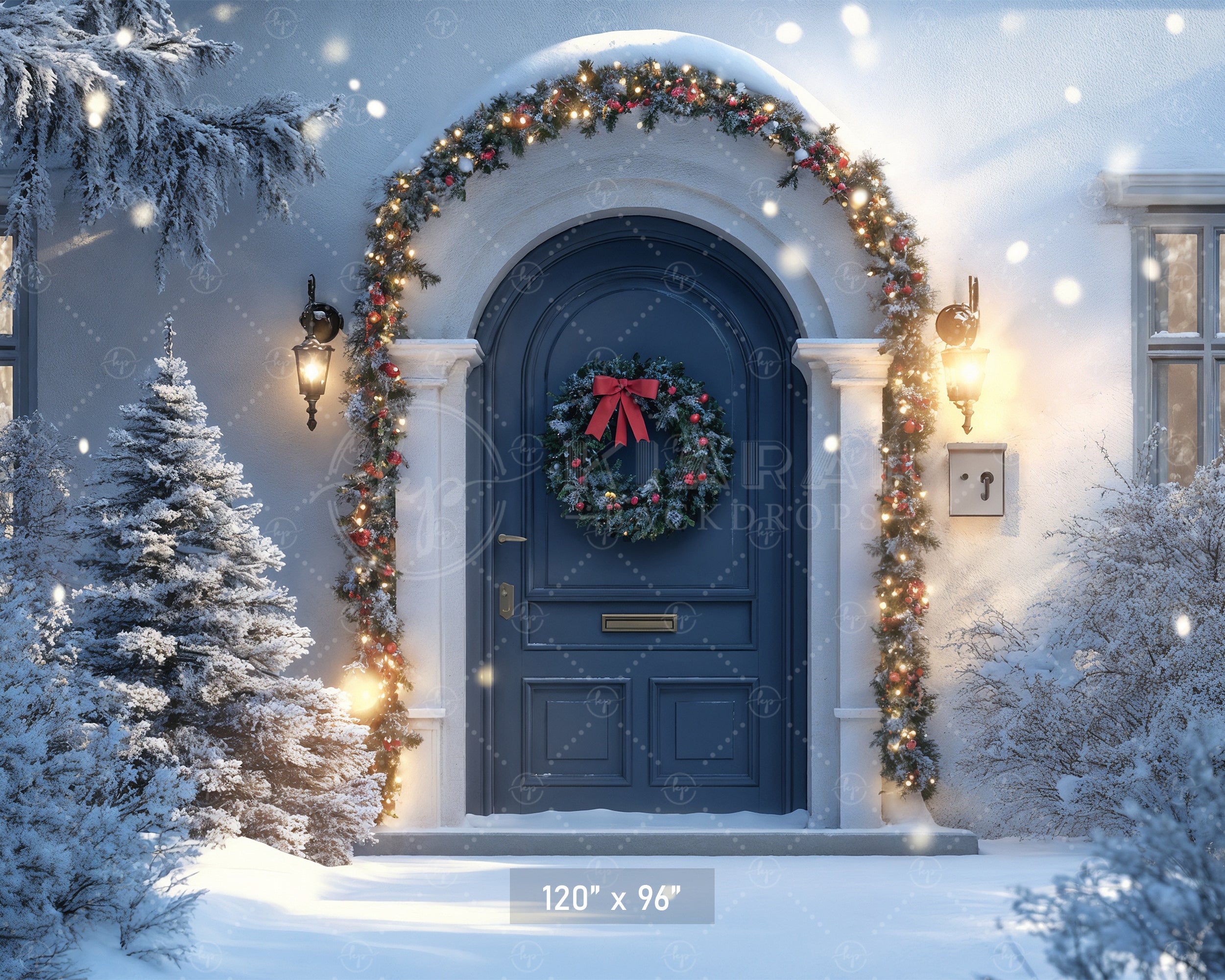 Elegant Blue Door Christmas Night