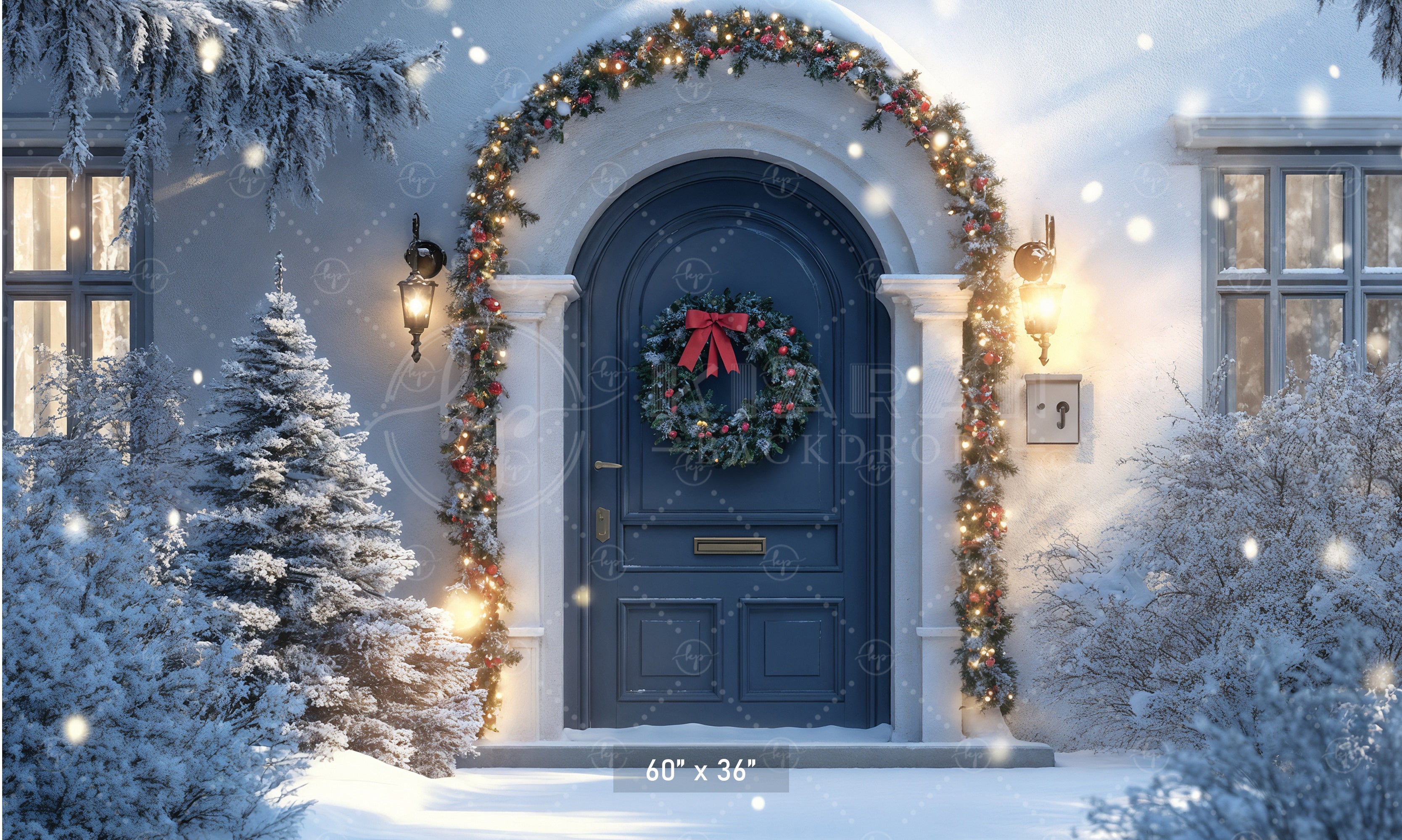 Elegant Blue Door Christmas Night