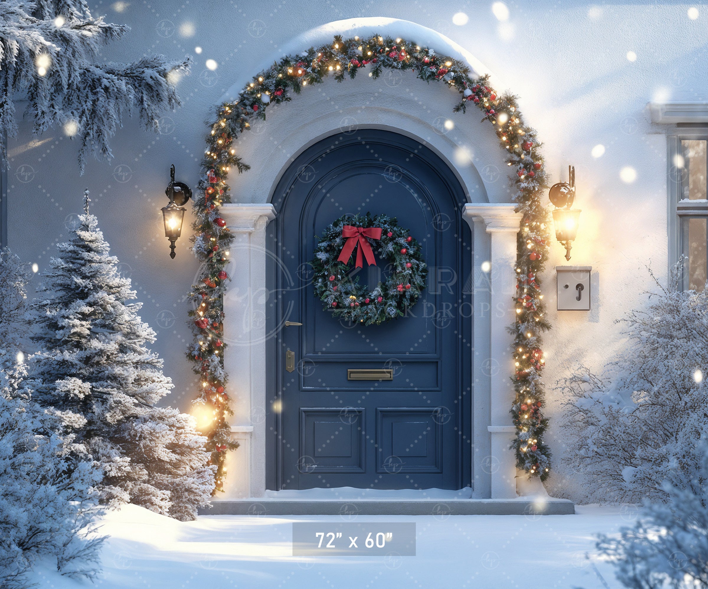 Elegant Blue Door Christmas Night