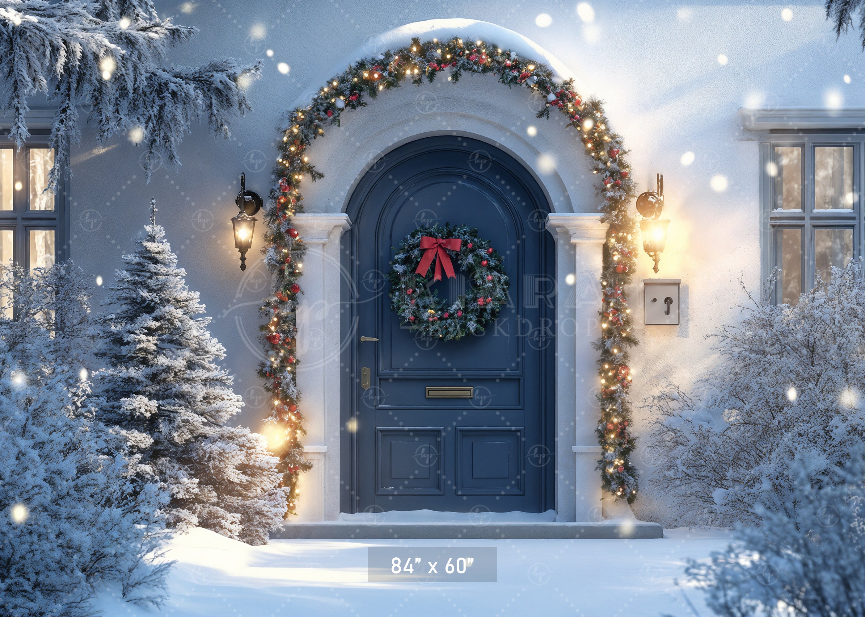 Elegant Blue Door Christmas Night