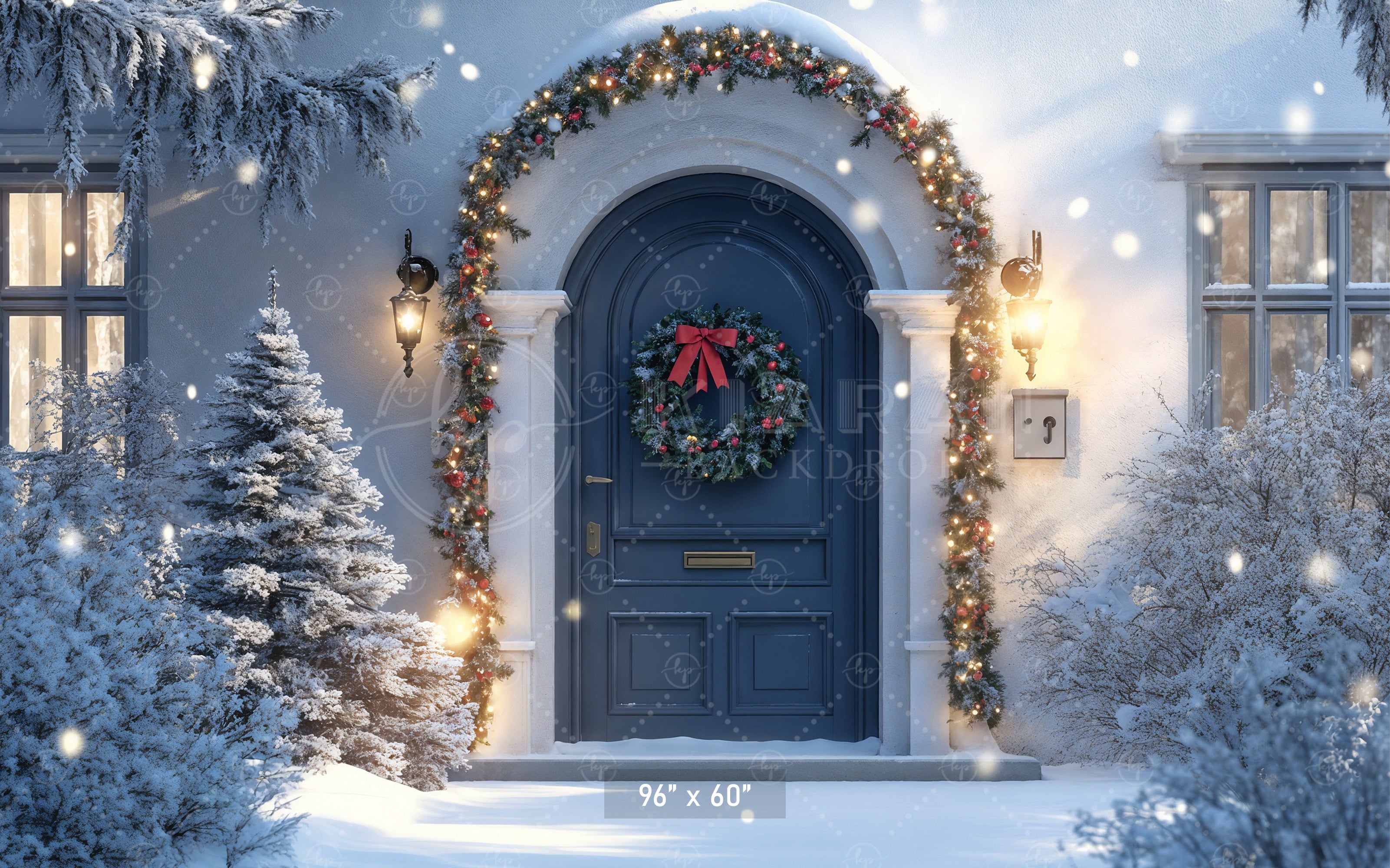 Elegant Blue Door Christmas Night