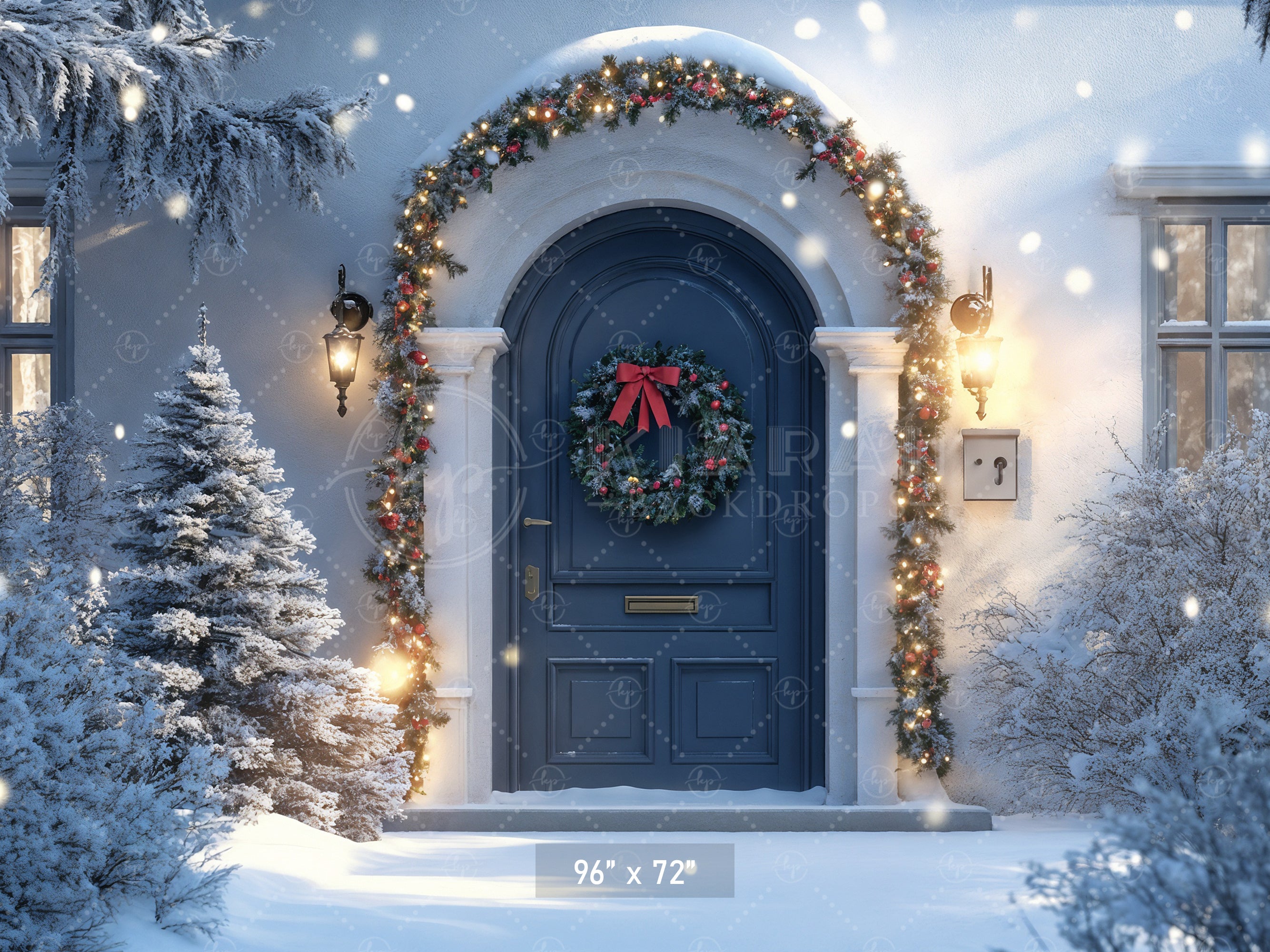 Elegant Blue Door Christmas Night