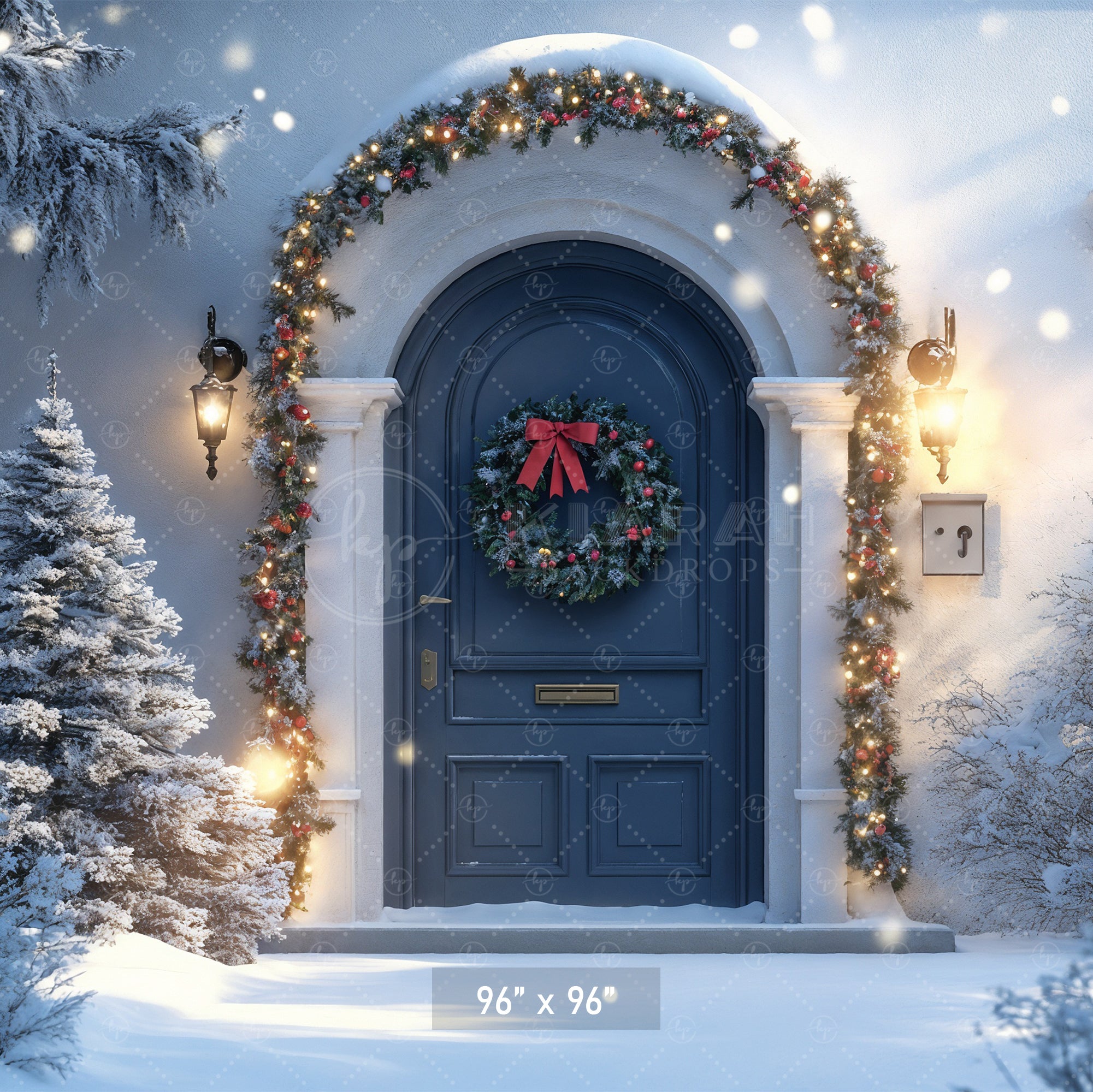 Elegant Blue Door Christmas Night
