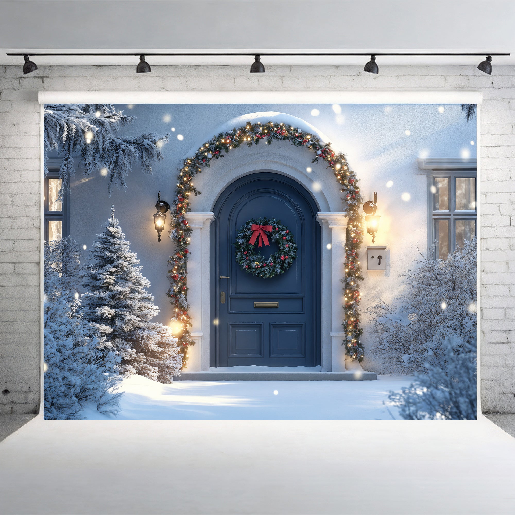 Elegant Blue Door Christmas Night