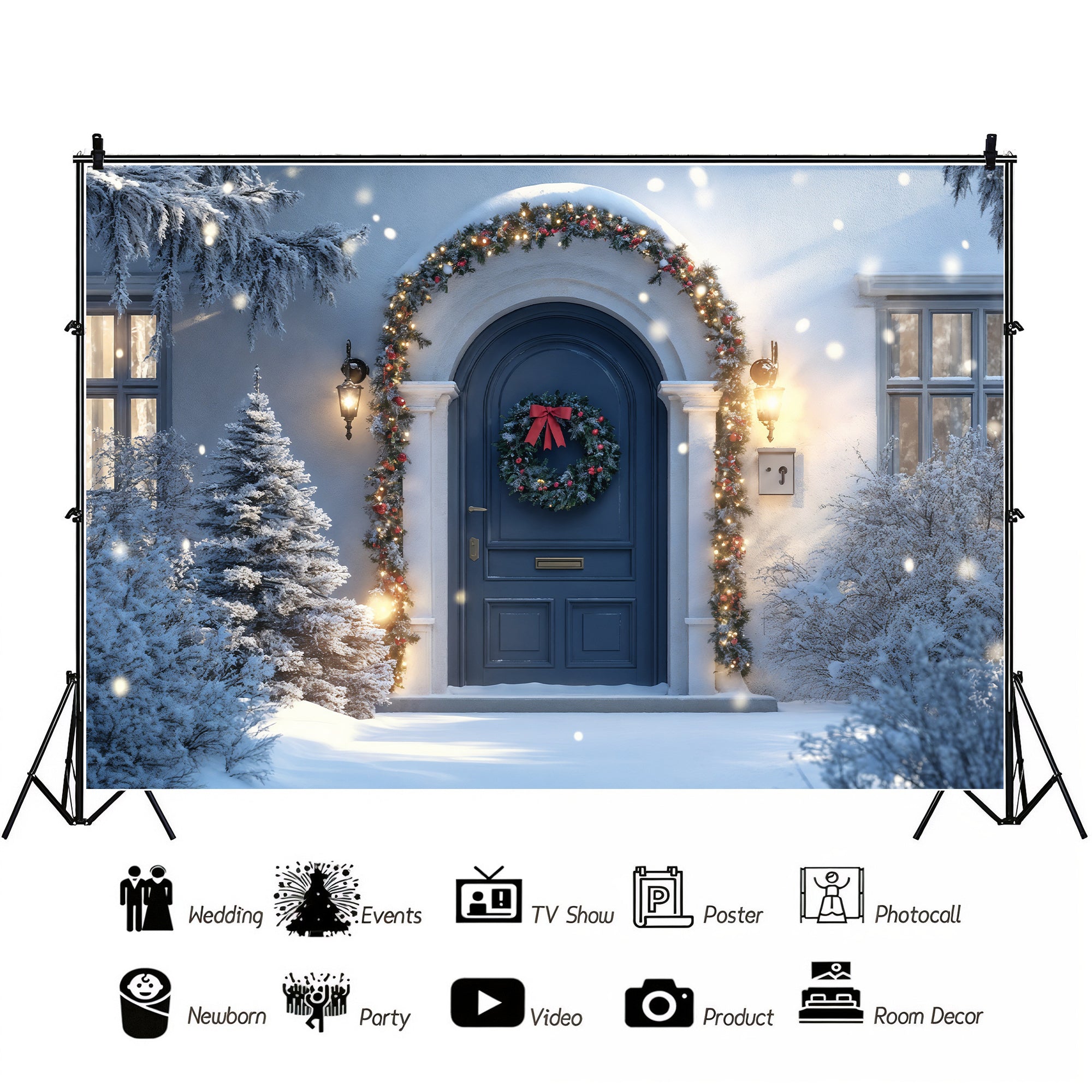 Elegant Blue Door Christmas Night