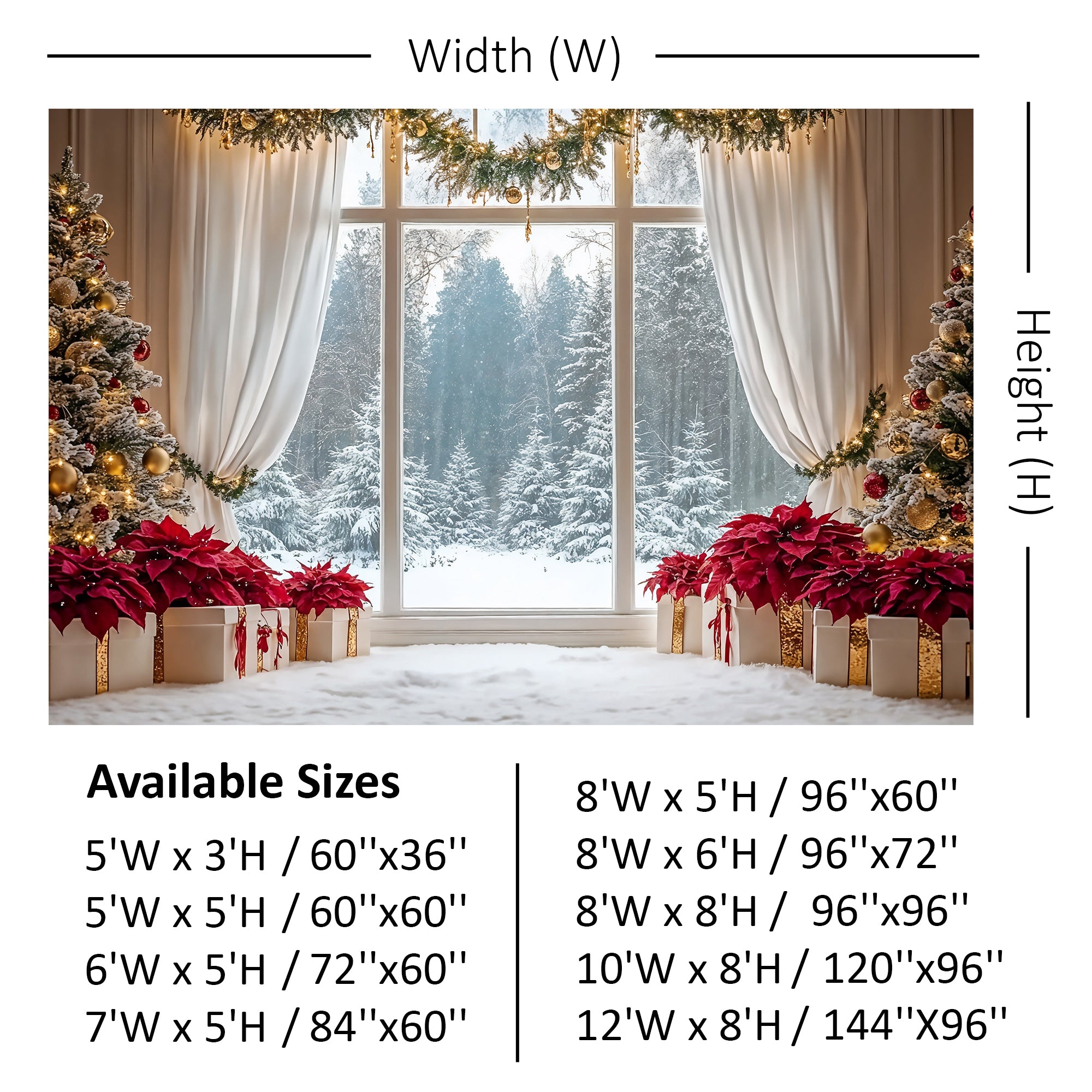 Elegant Poinsettia Christmas Window Backdrop