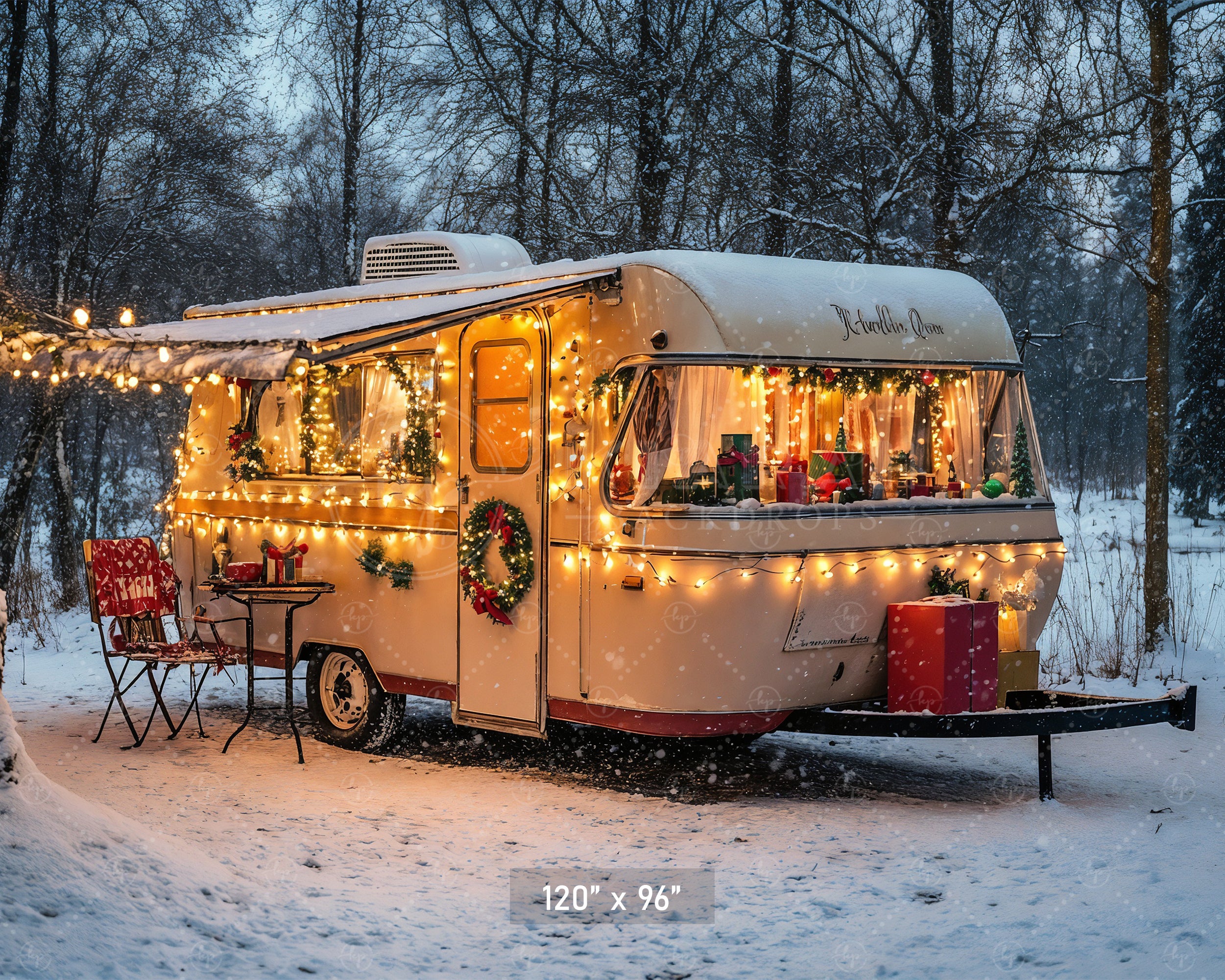 Cozy Christmas Camper Backdrop