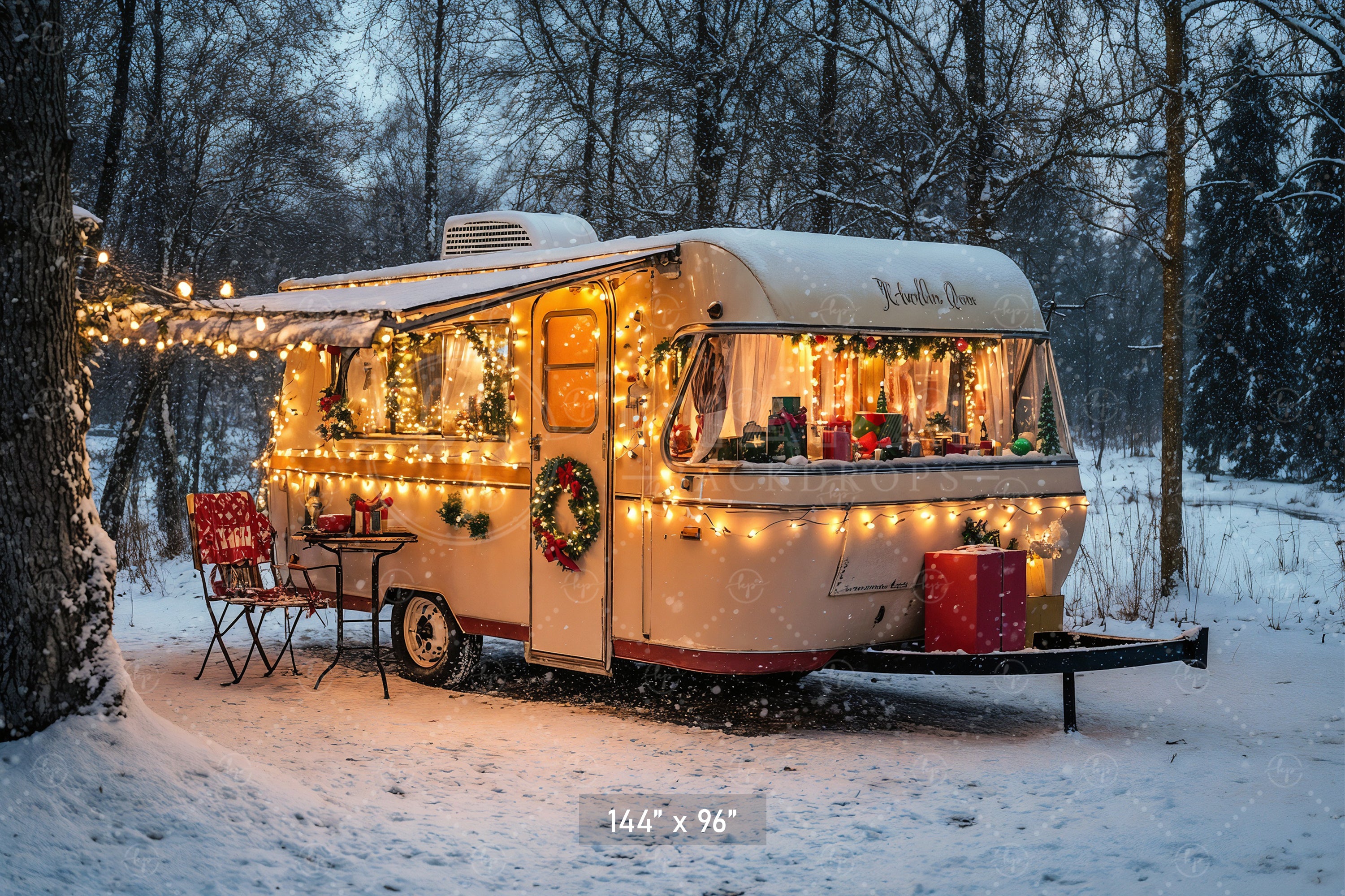 Cozy Christmas Camper Backdrop
