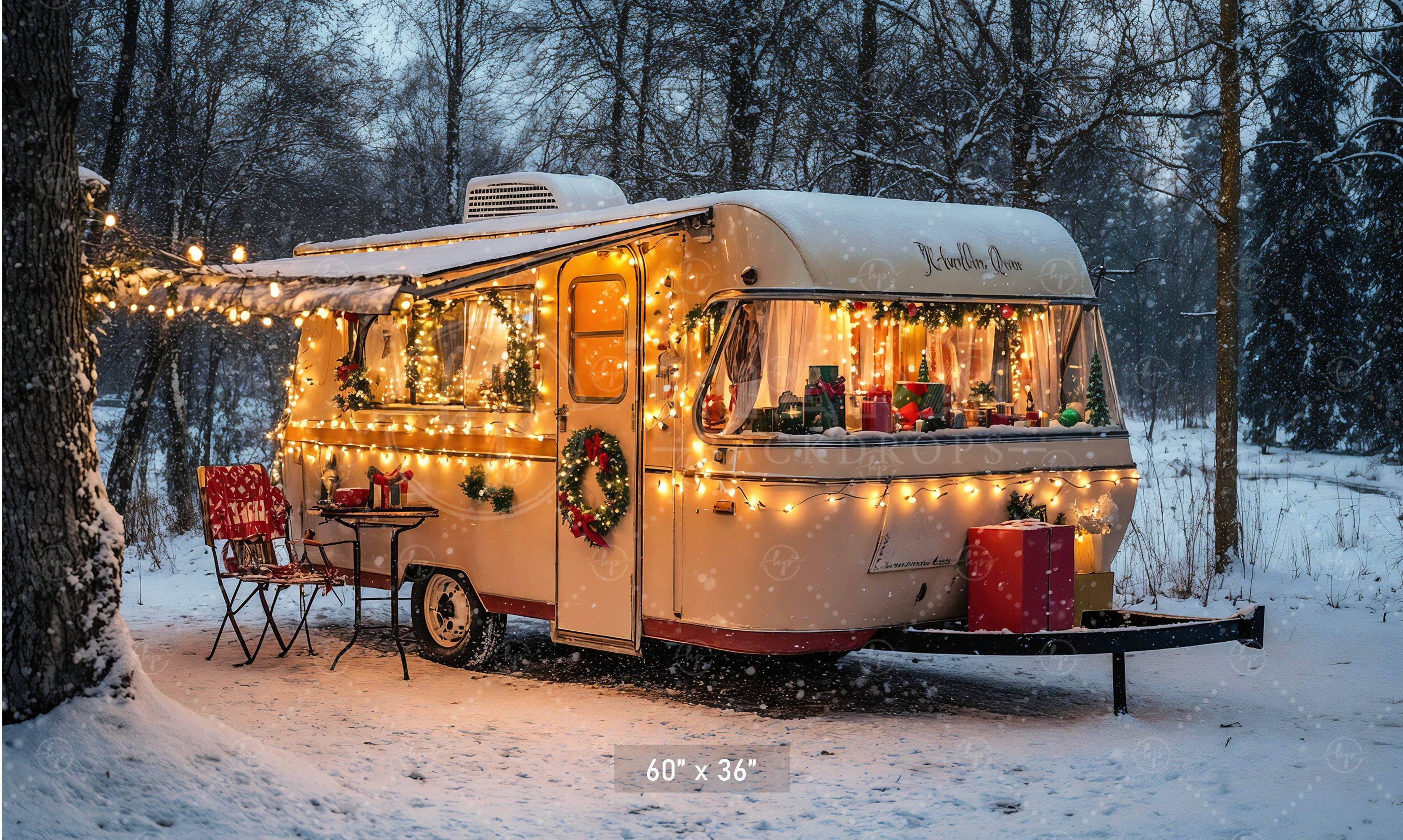 Cozy Christmas Camper Backdrop