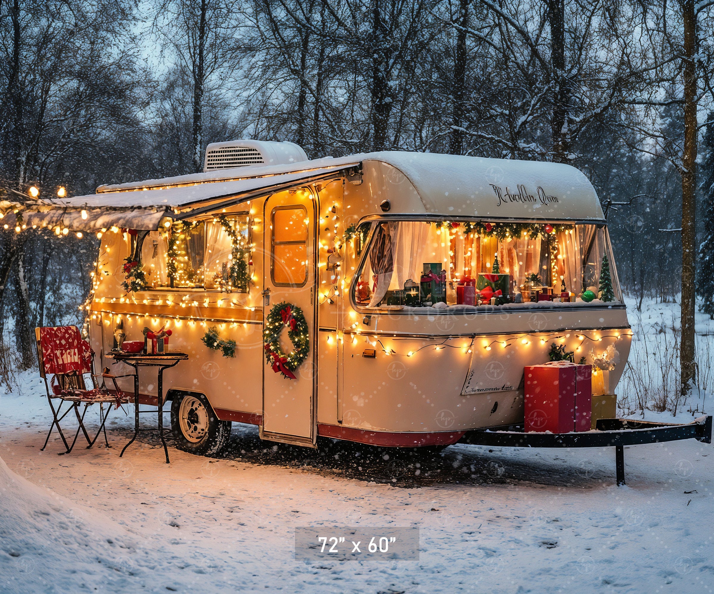 Cozy Christmas Camper Backdrop