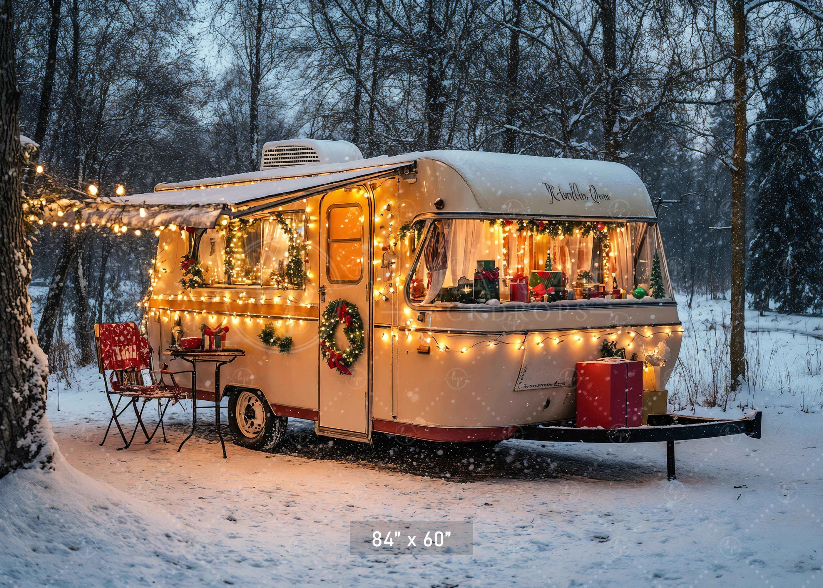 Cozy Christmas Camper Backdrop