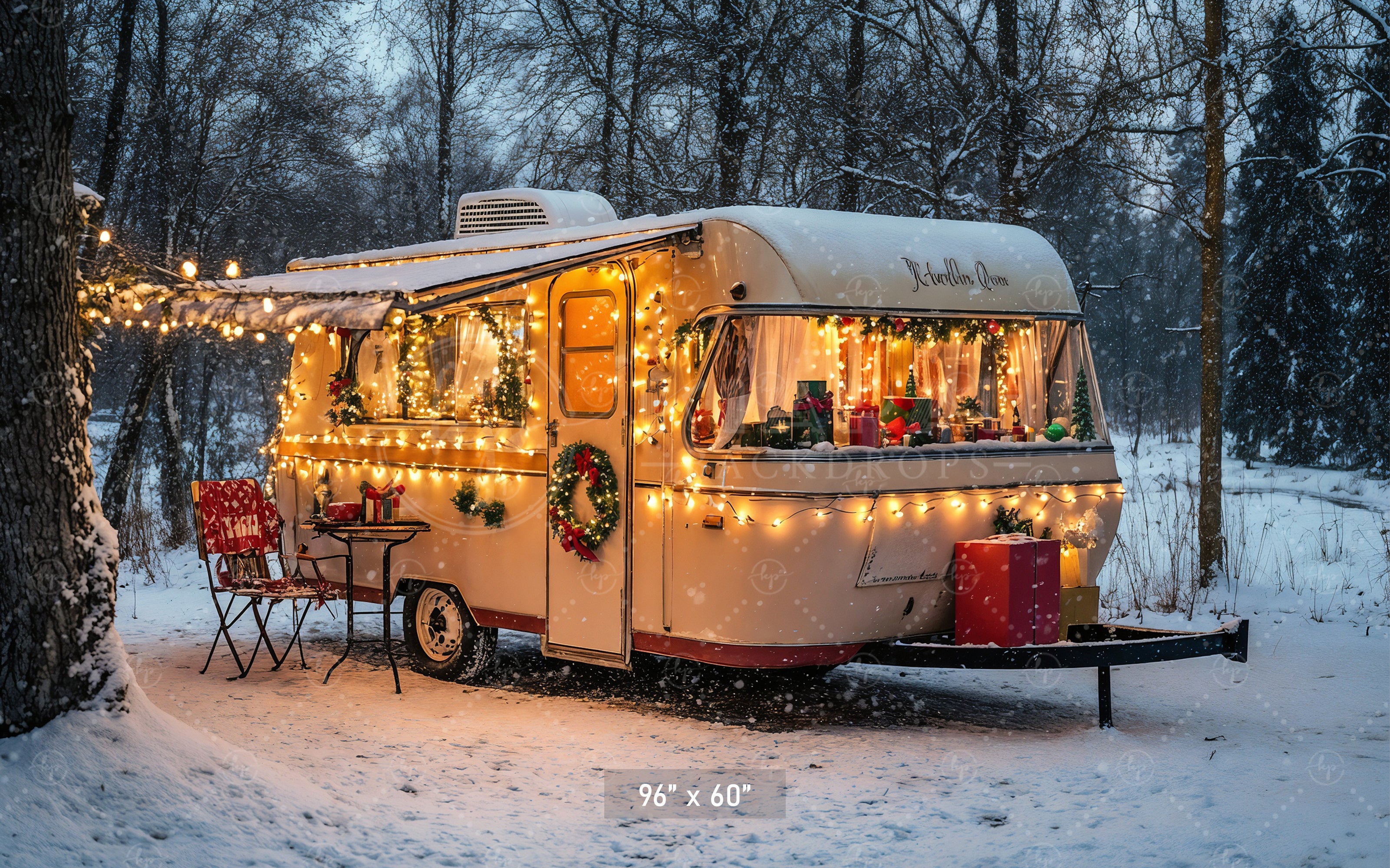 Cozy Christmas Camper Backdrop