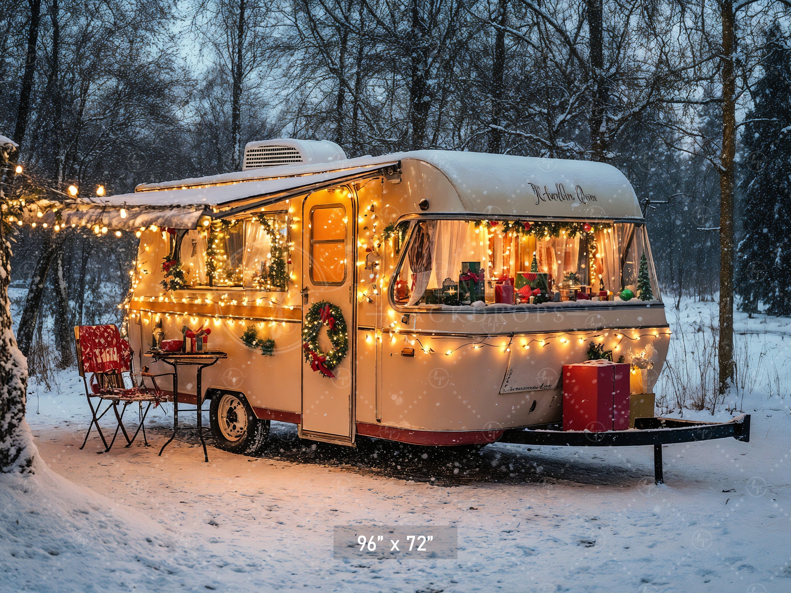Cozy Christmas Camper Backdrop