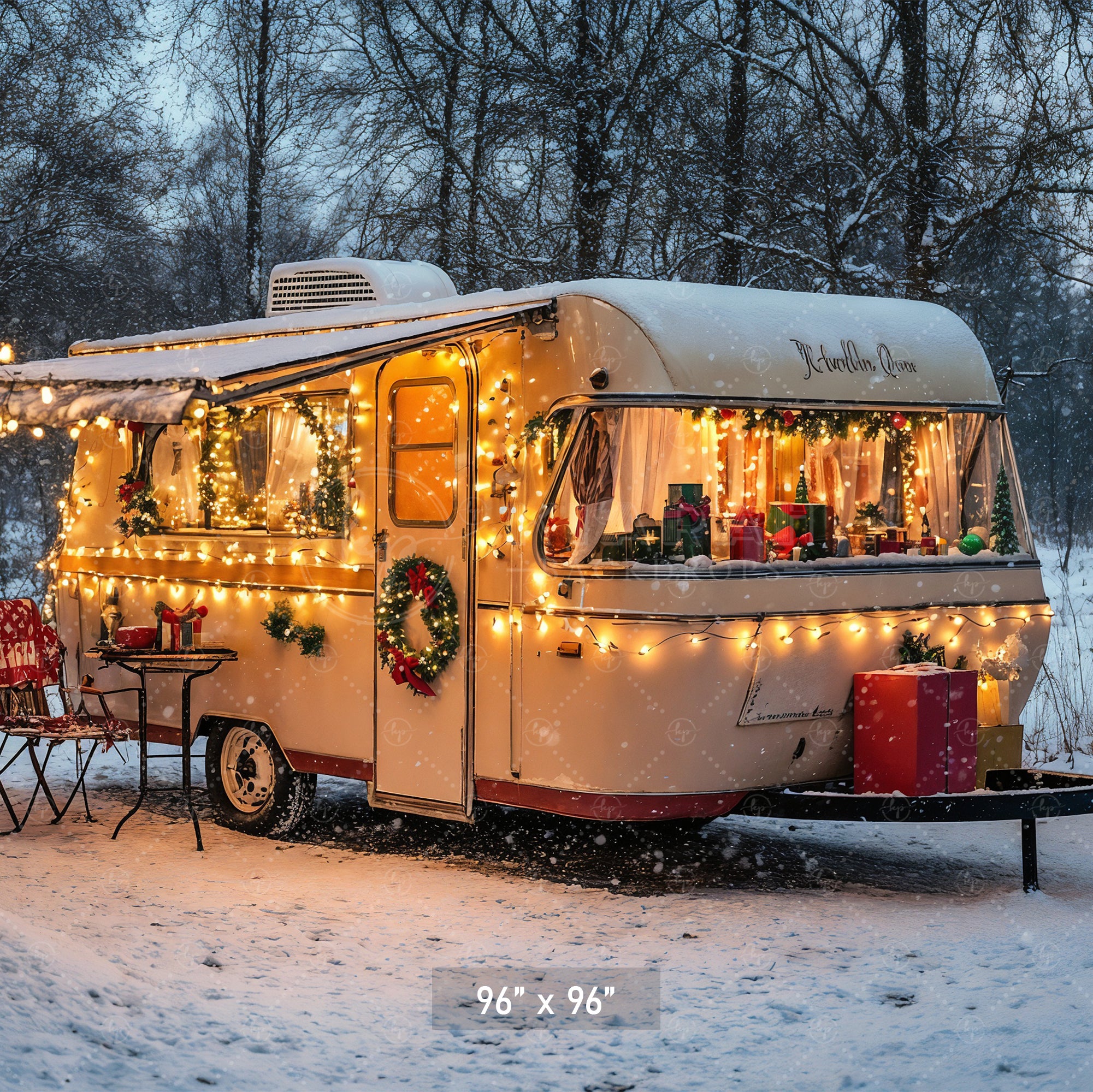 Cozy Christmas Camper Backdrop